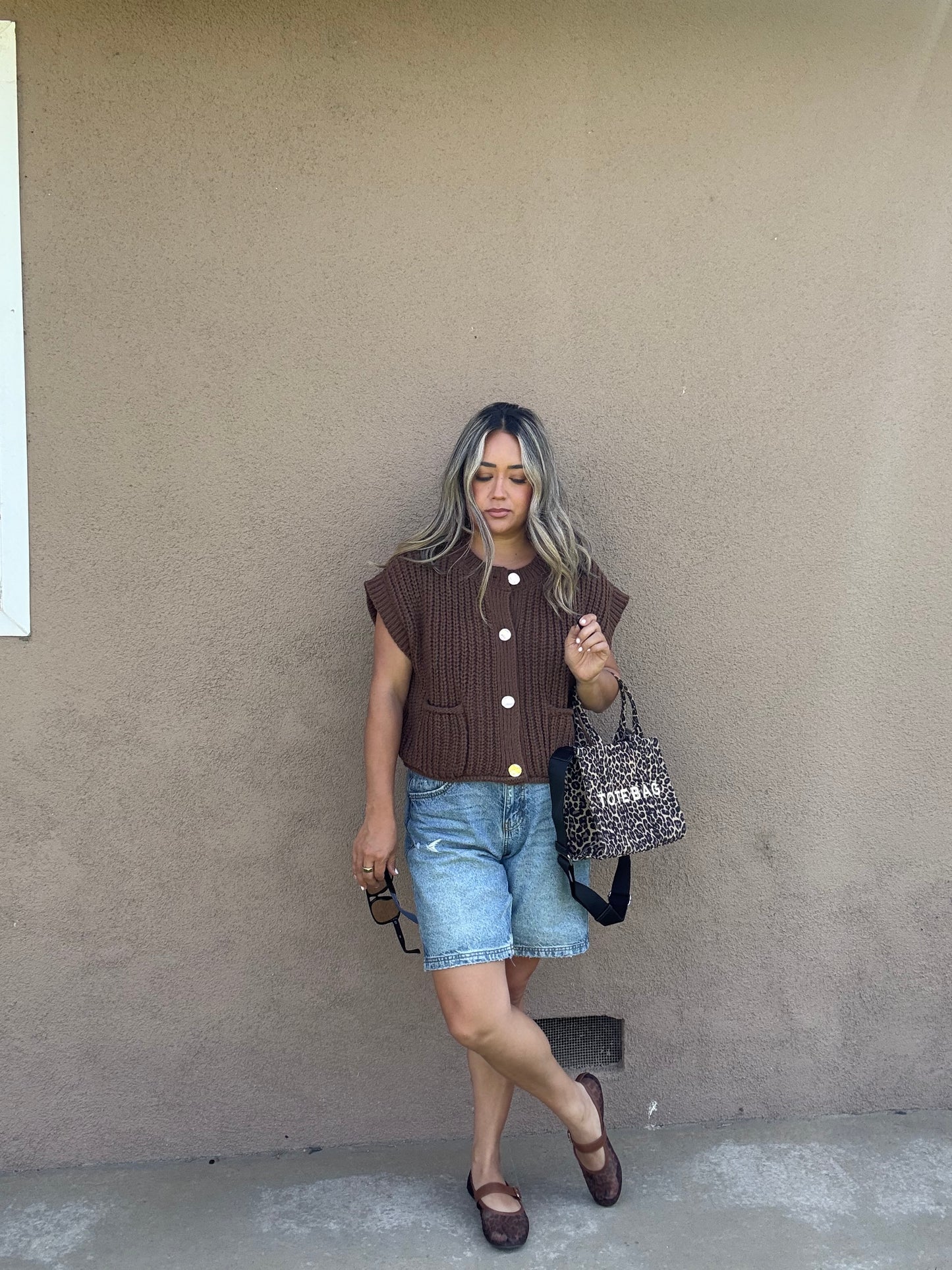 Fall Ready Oversized Knit Sweater Vest- Chocolate