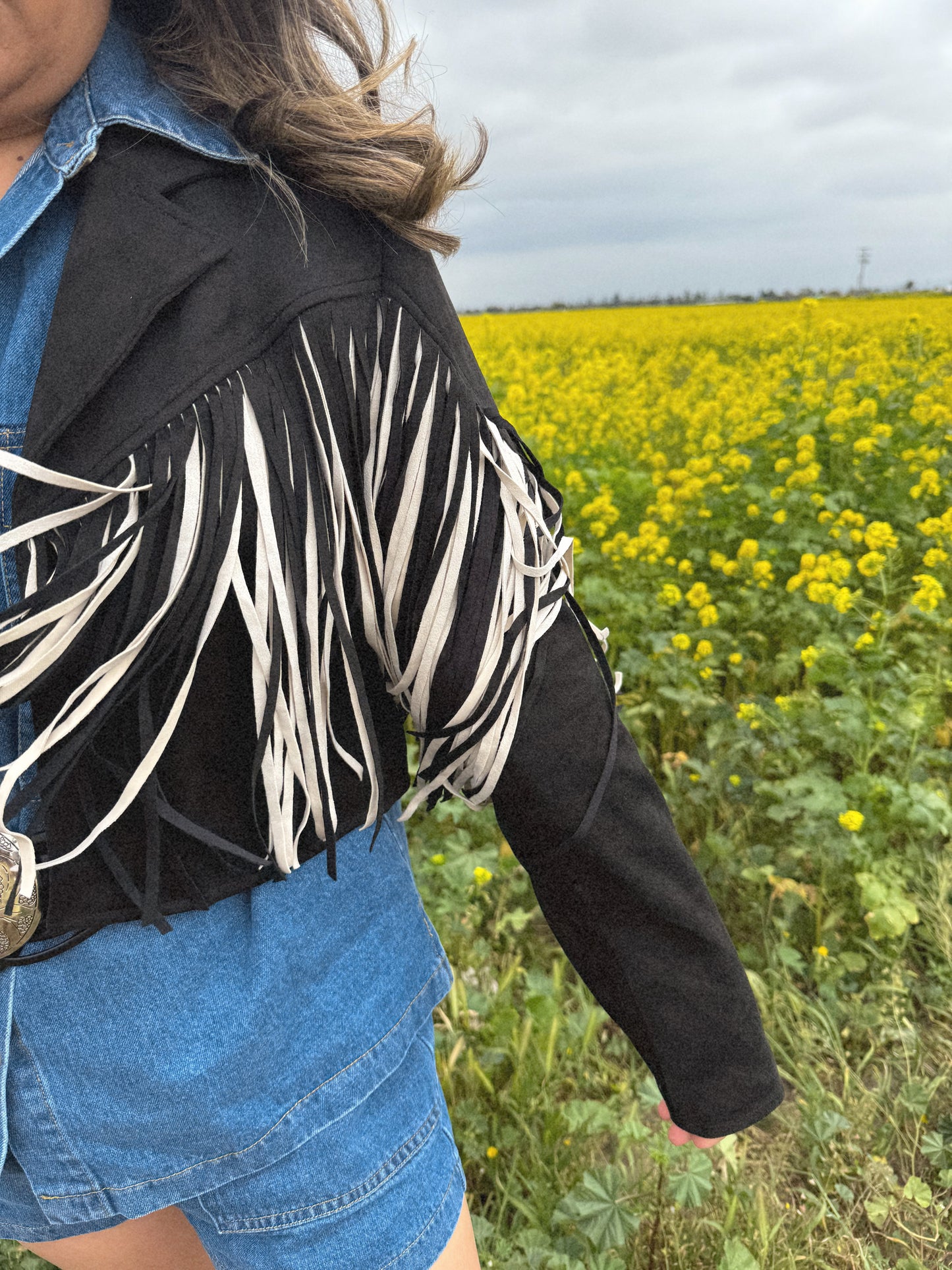 Outlaw Fringe Jacket- Black/Cream
