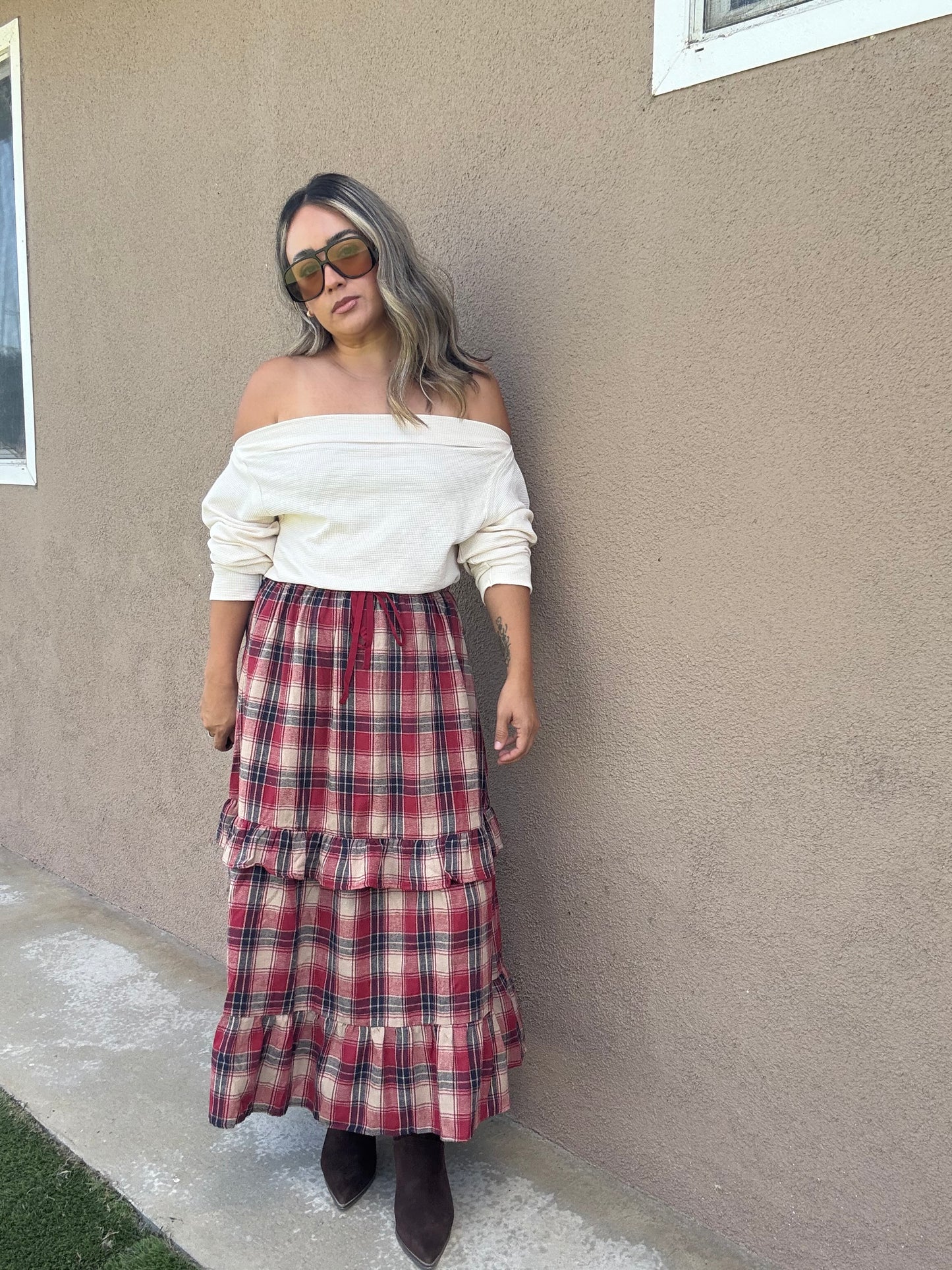 Checked Out Maxi Plaid Skirt