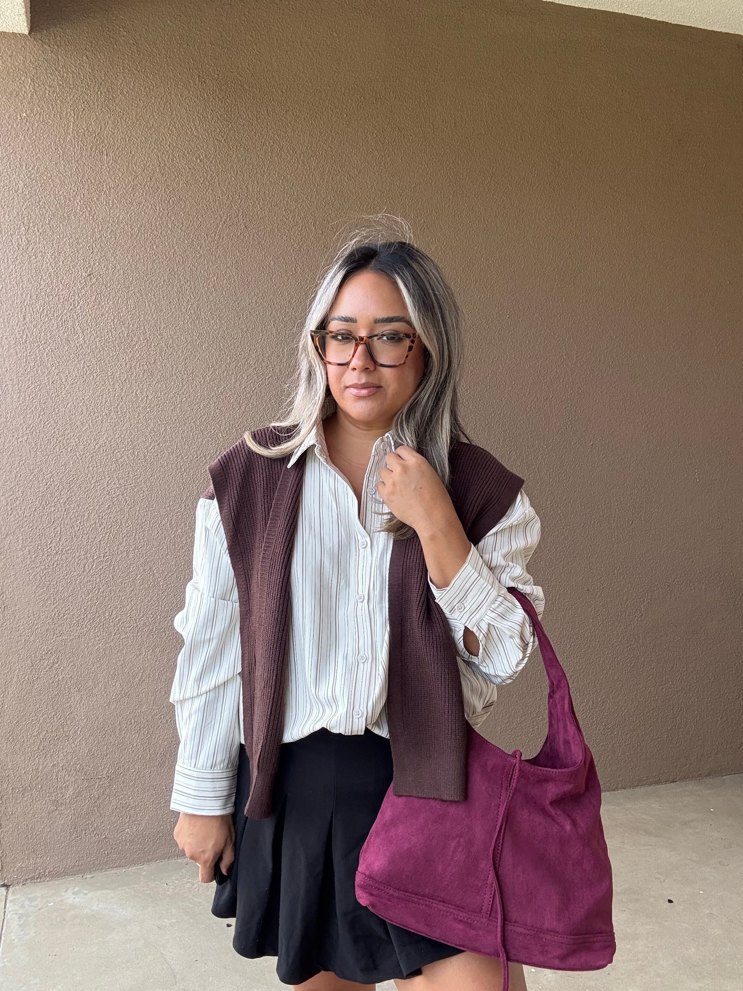 Napa Suede Hobo Bag- Wine