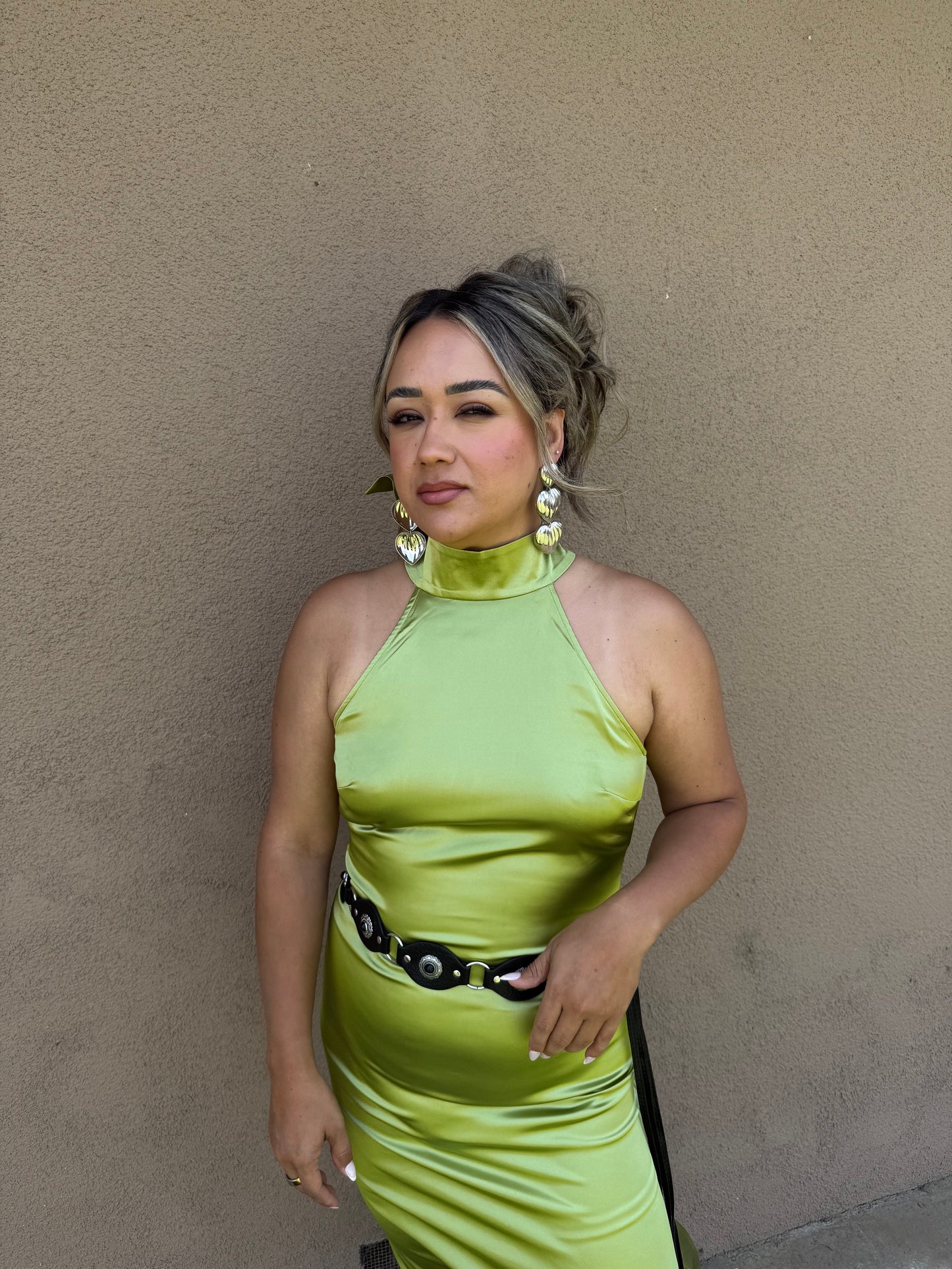 Laney Satin High Neck Dress