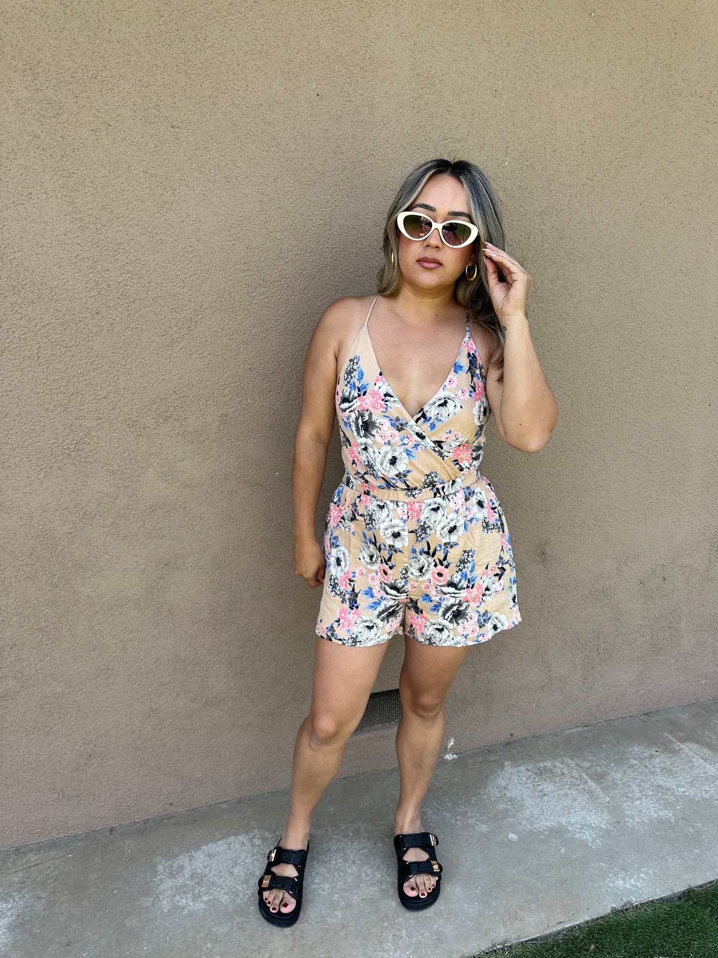 Amelia Open Back Lace Up Romper