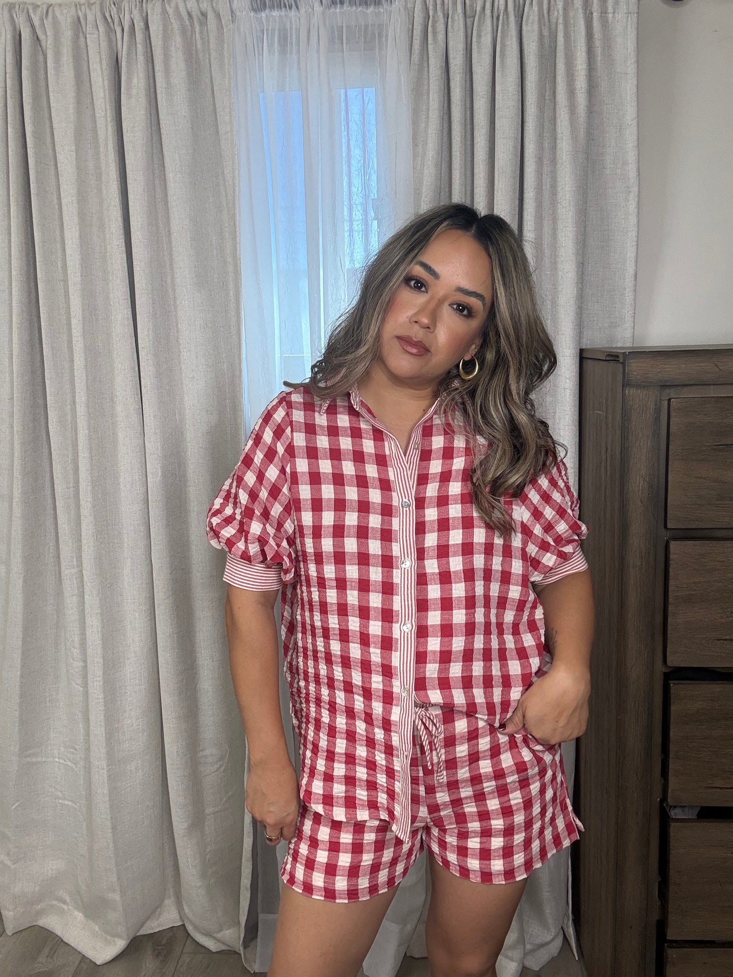 Nash Checkered Shorts Set- Red