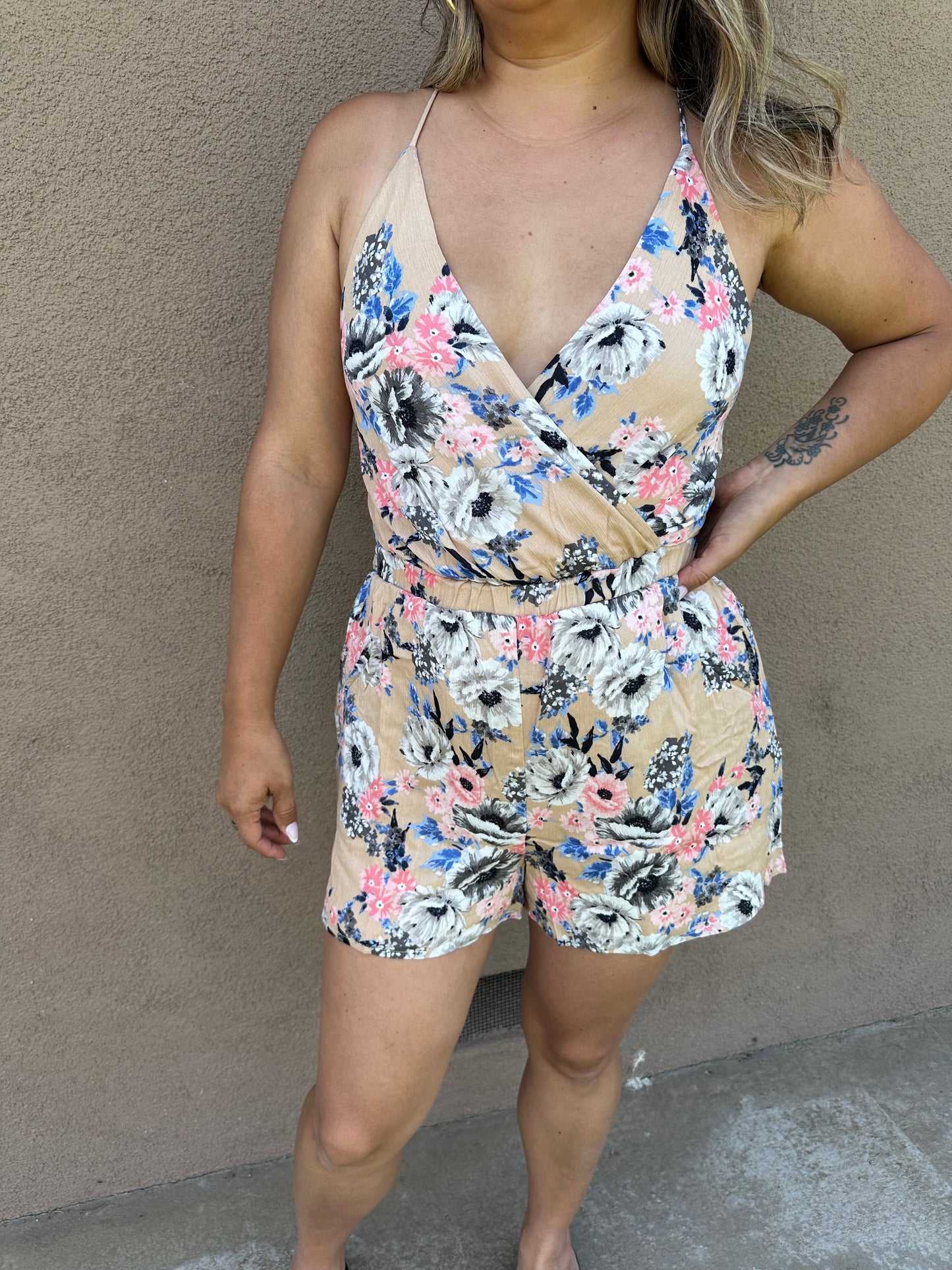 Amelia Open Back Lace Up Romper
