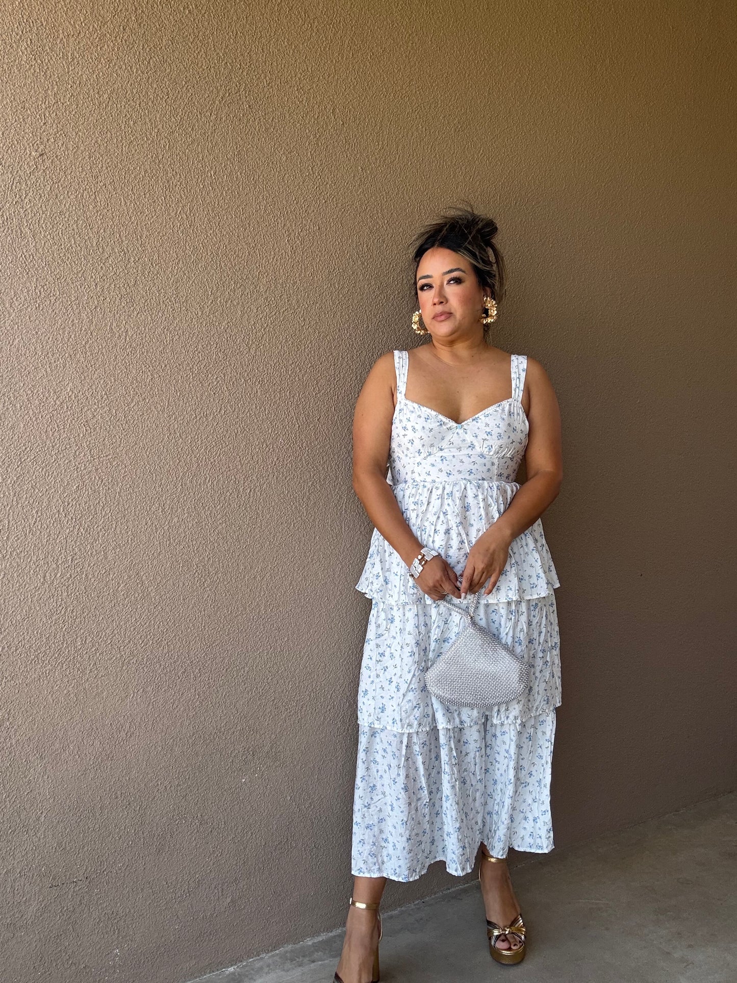 Atardecer Midi Floral Tiered Dress