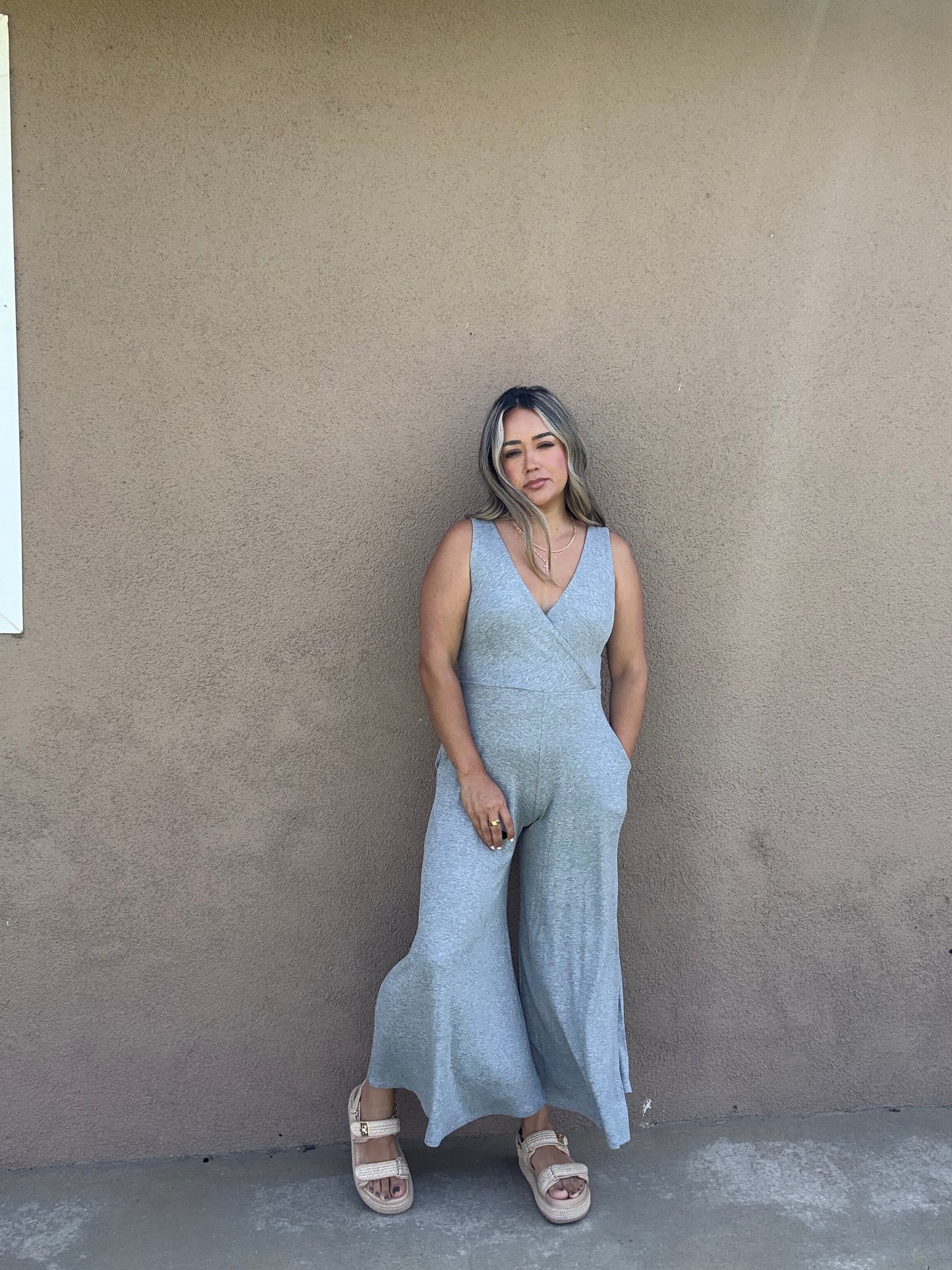 Margot Wide Leg Jumpsuit- Grey