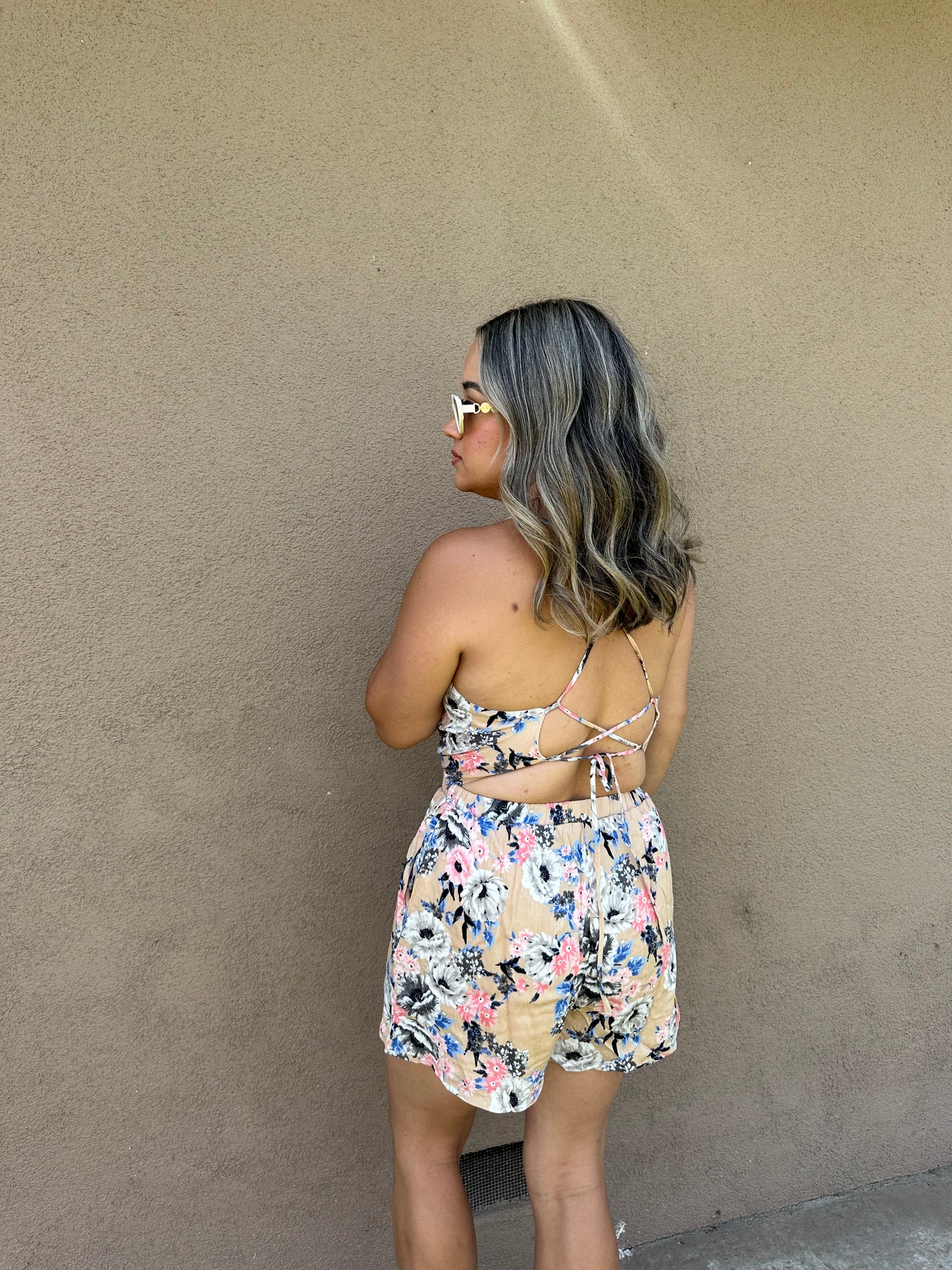 Amelia Open Back Lace Up Romper