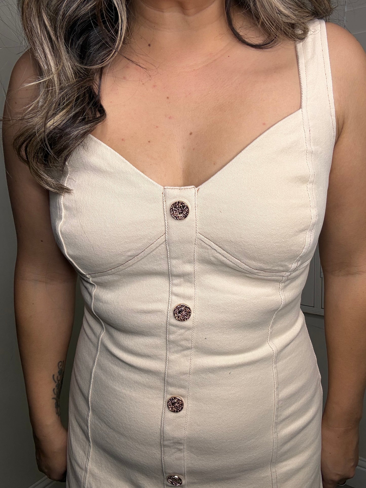Millie Denim Button Down Dress- Cream