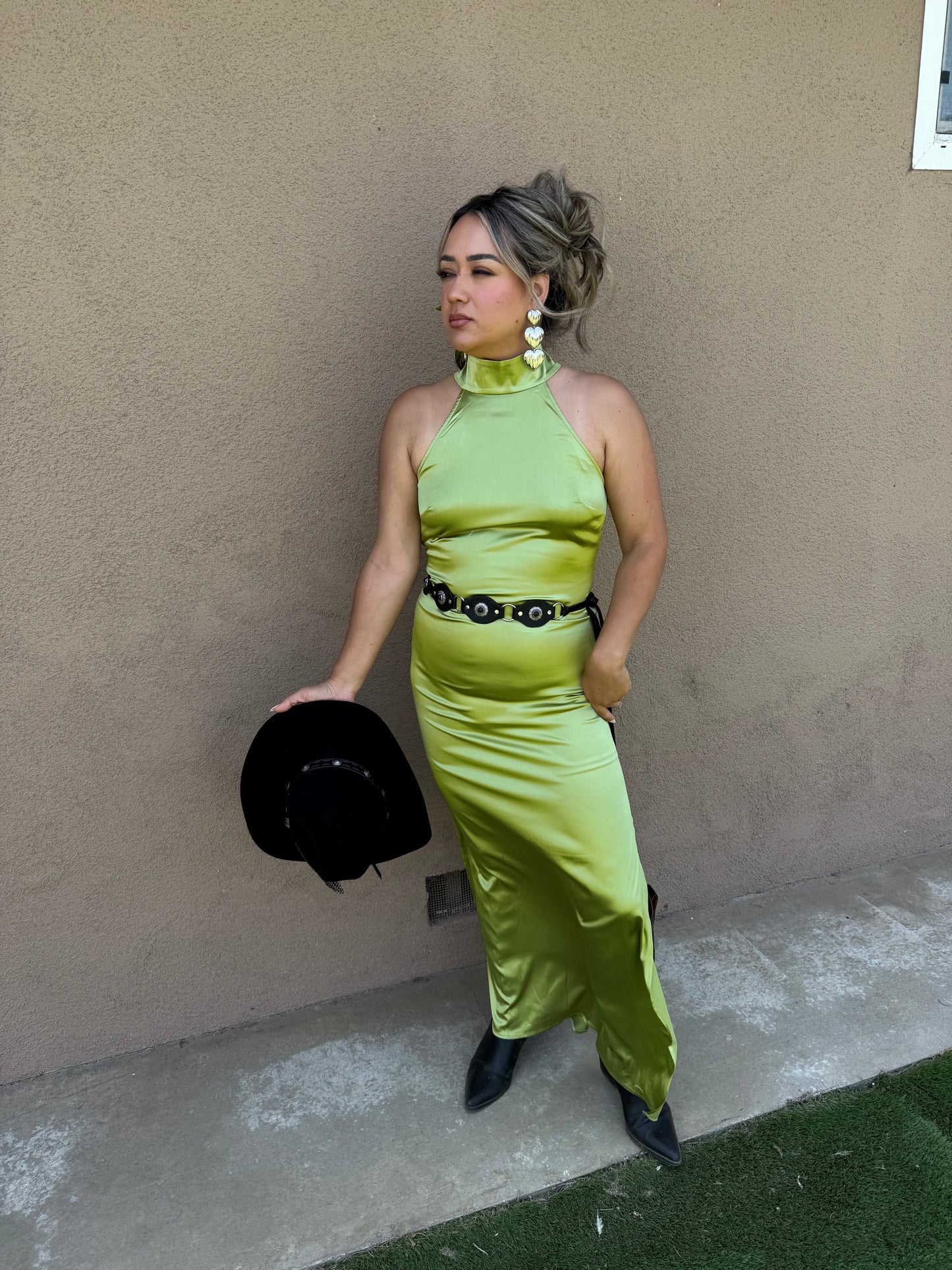 Laney Satin High Neck Dress