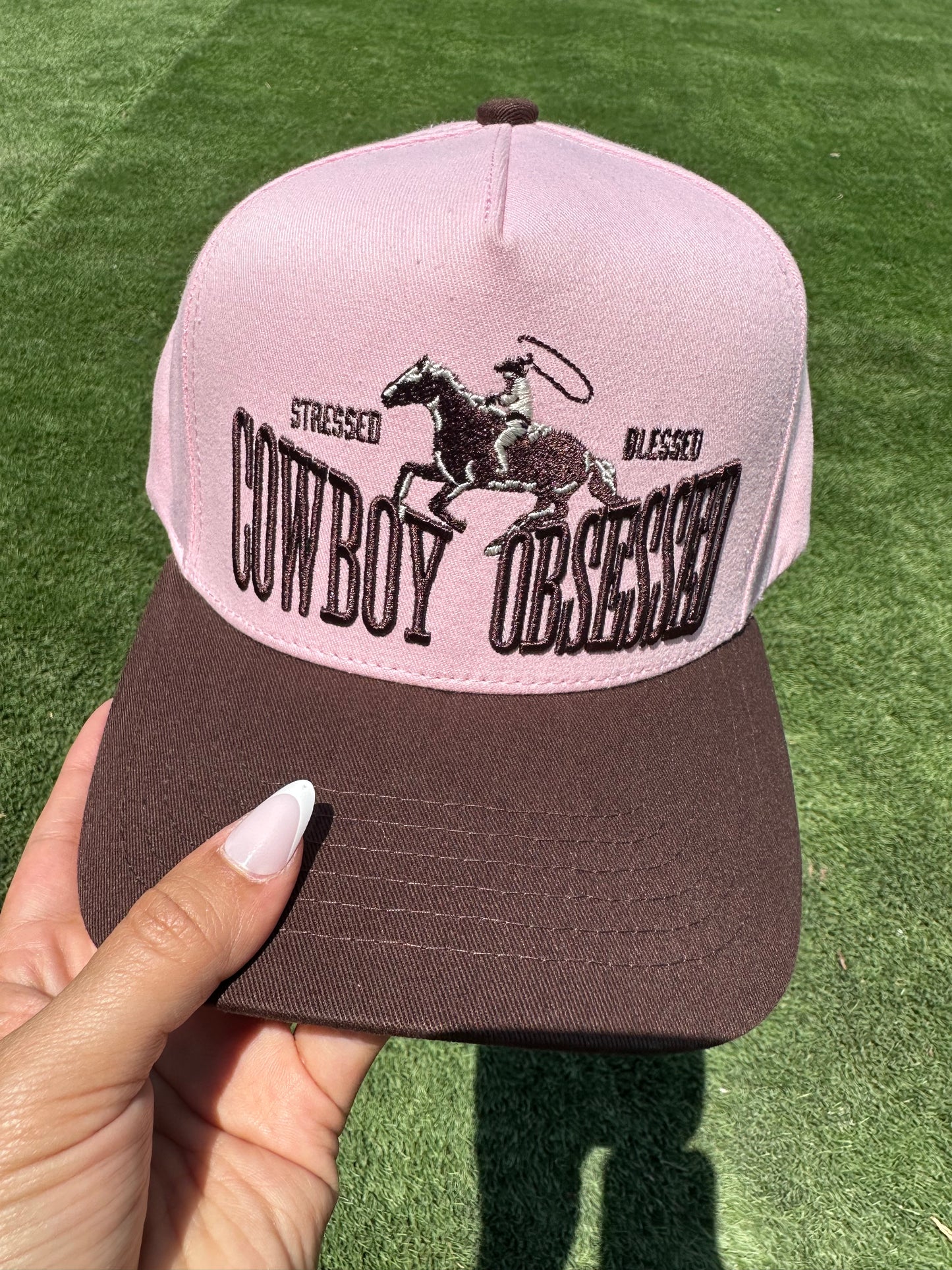 Cowboy Obsessed Hat- Chocolate/ Baby Pink