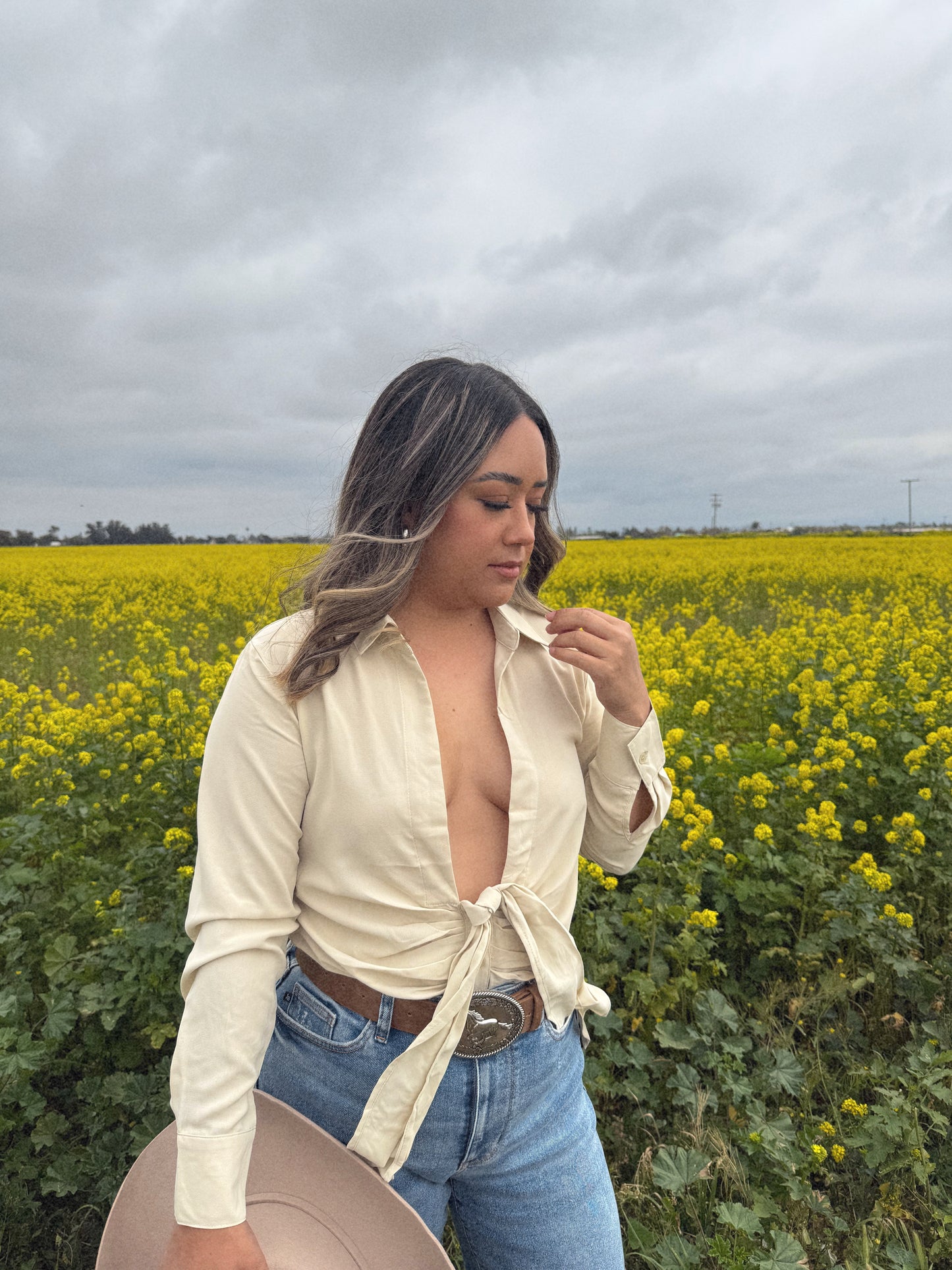 Casi Completa Button Down Top- Oatmeal