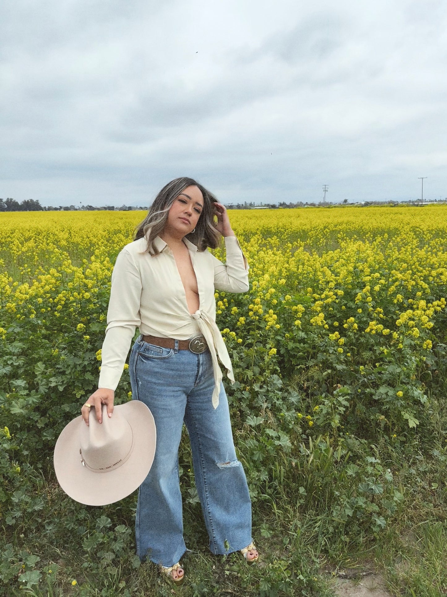 Casi Completa Button Down Top- Oatmeal