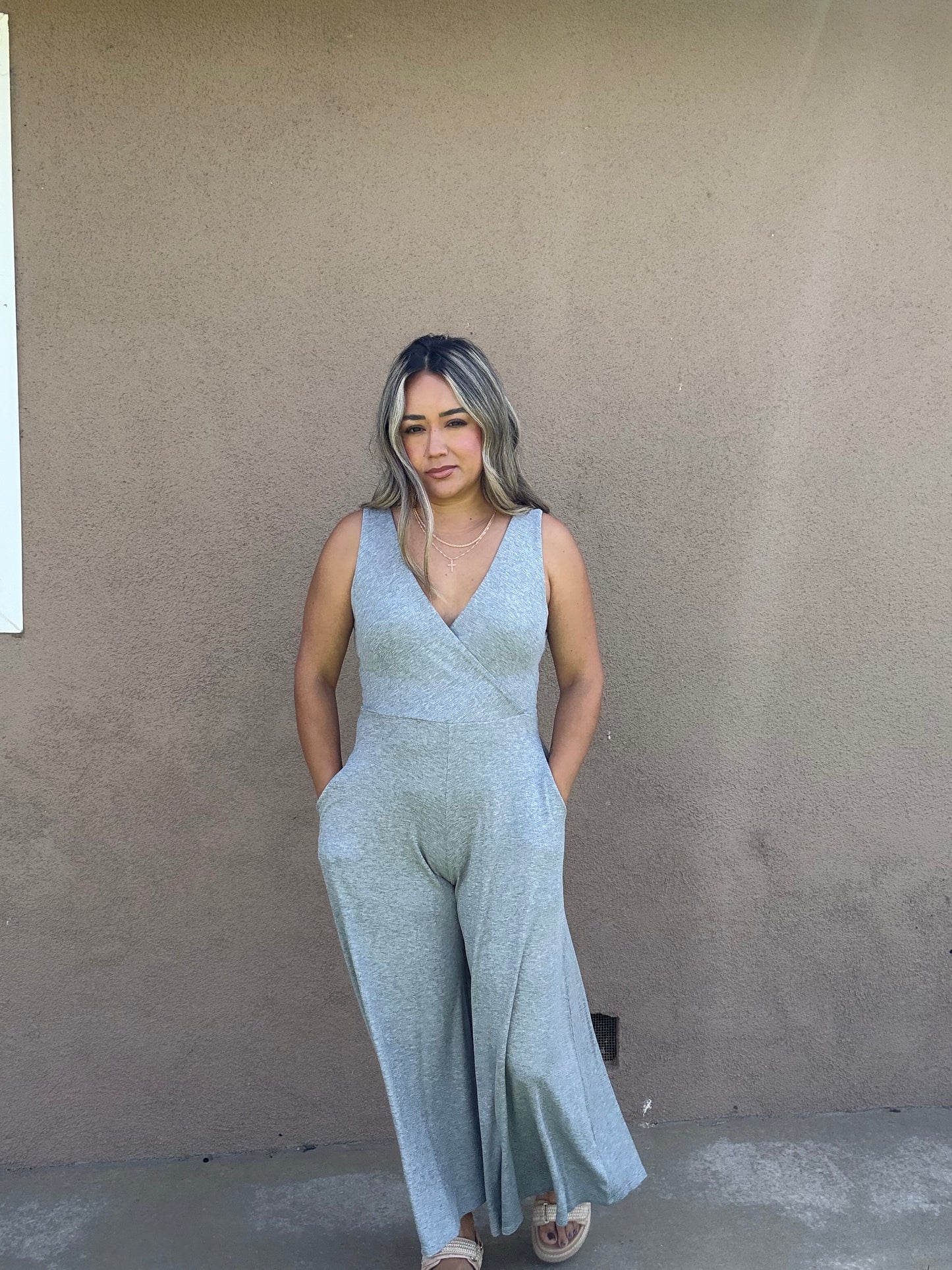 Margot Wide Leg Jumpsuit- Grey