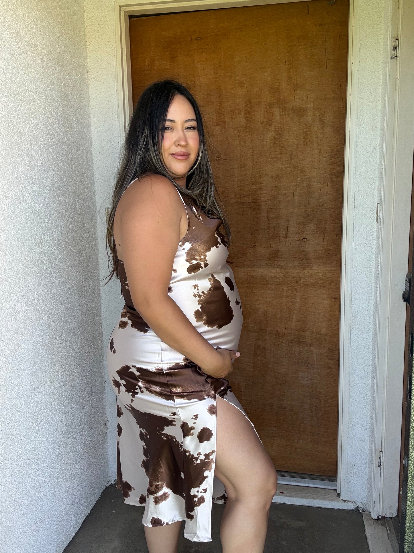 Jameson Satin Slip Dress Cowprint