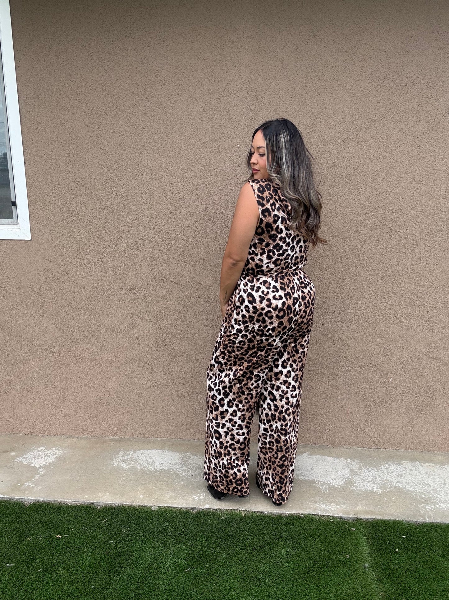 Maple Leopard High Cowl Neck Jumpsuit
