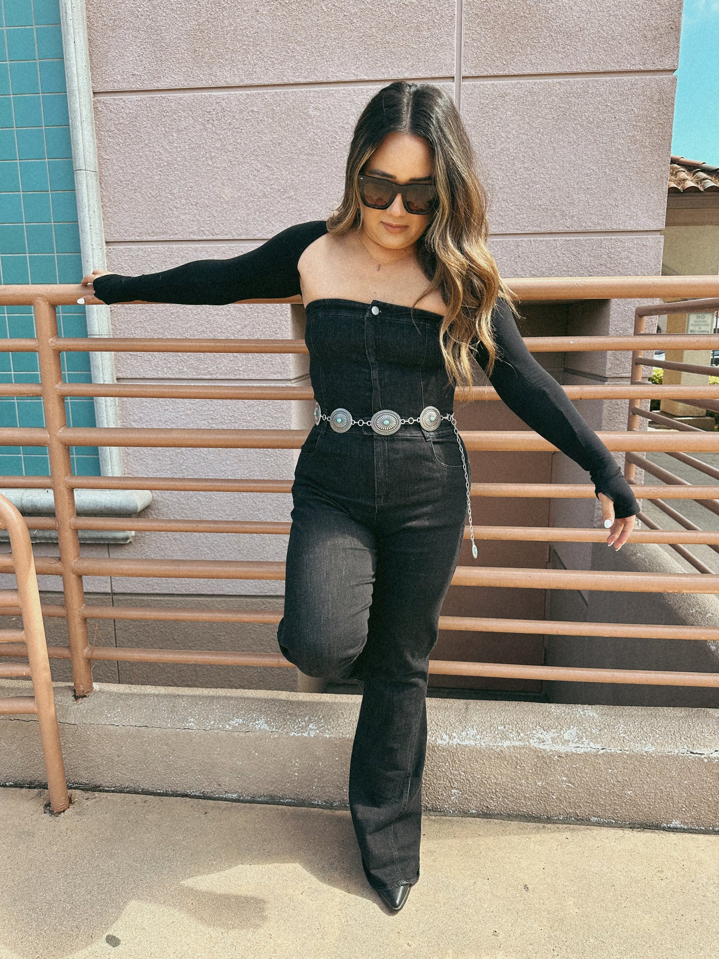 Full Moon Denim Flare Jumpsuit