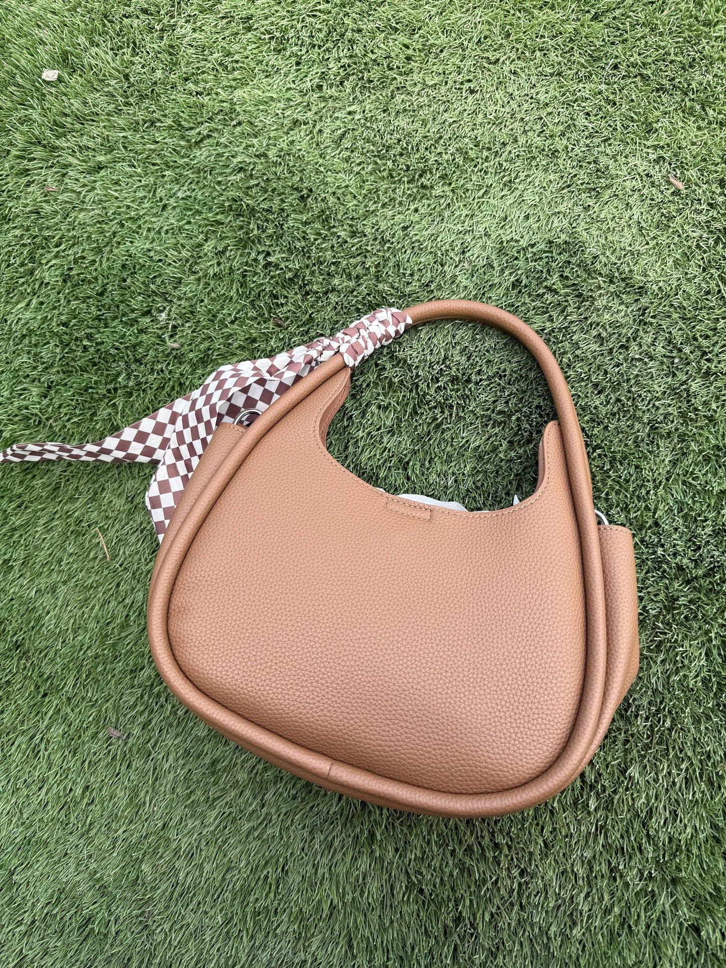 Destiny Checkered Scarf Bag- Light Brown