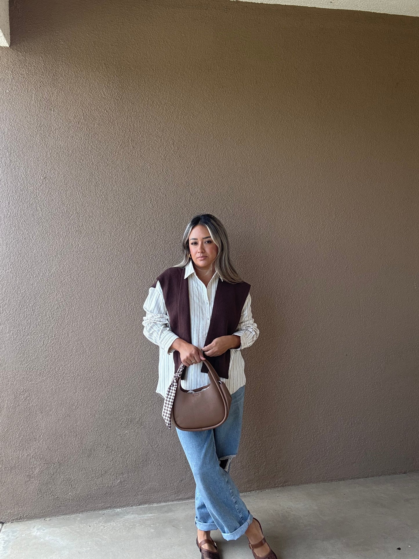 Destiny Checkered Scarf Bag- Light Brown