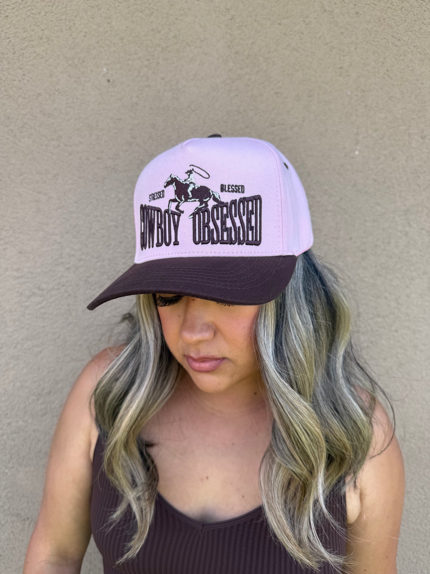 Cowboy Obsessed Hat- Chocolate/ Baby Pink