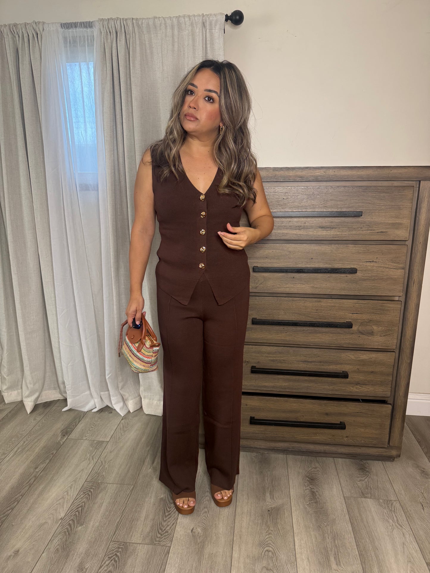 Solano Two Piece Pant Set- Chocolate