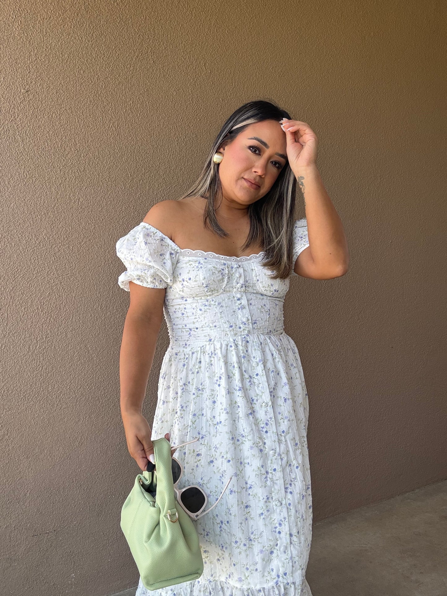De Vacaciones Maxi Floral Puff Sleeve Dress