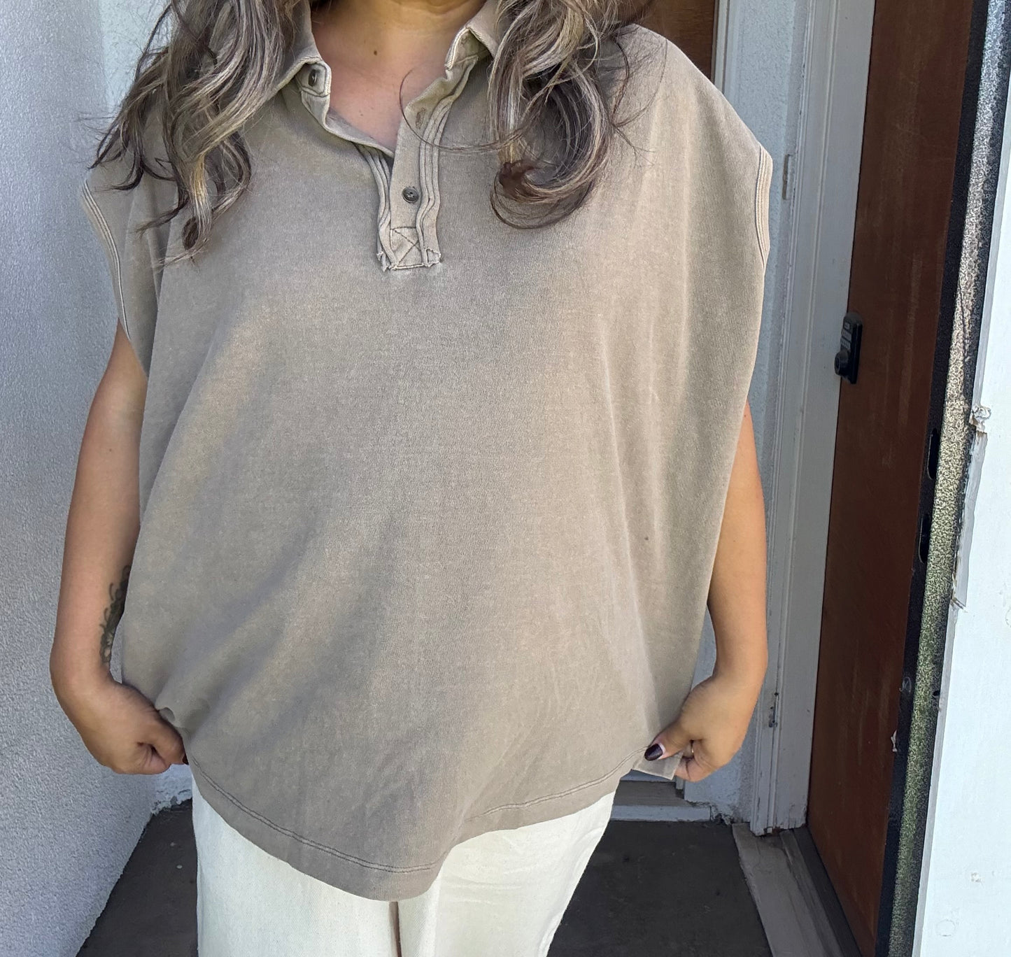 Gianna Oversized Polo Tee- Mocha