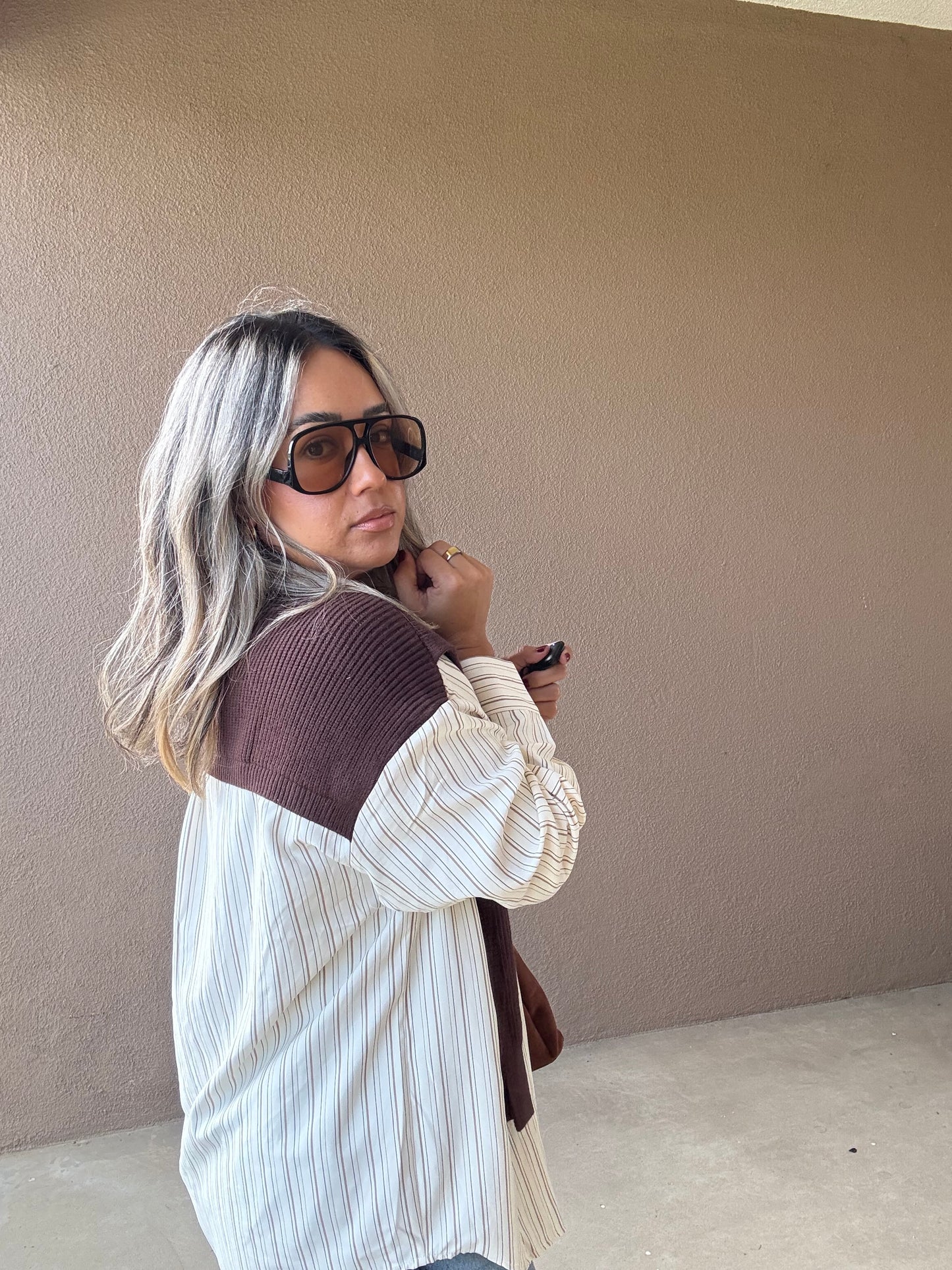 Fall It Girl Draped Sweater Button Up