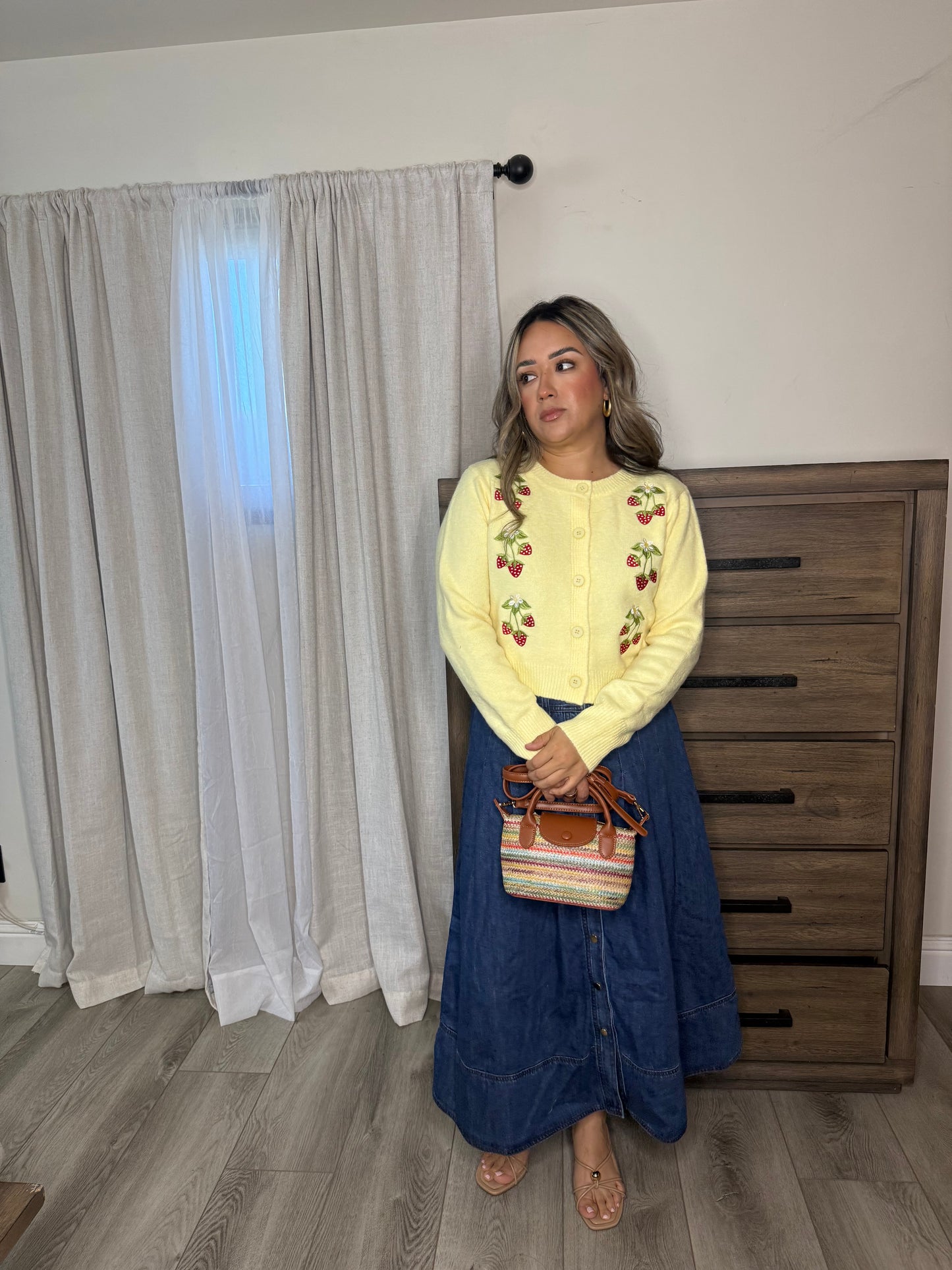 Fresita Strawberry Knit Cardigan- Butter Yellow
