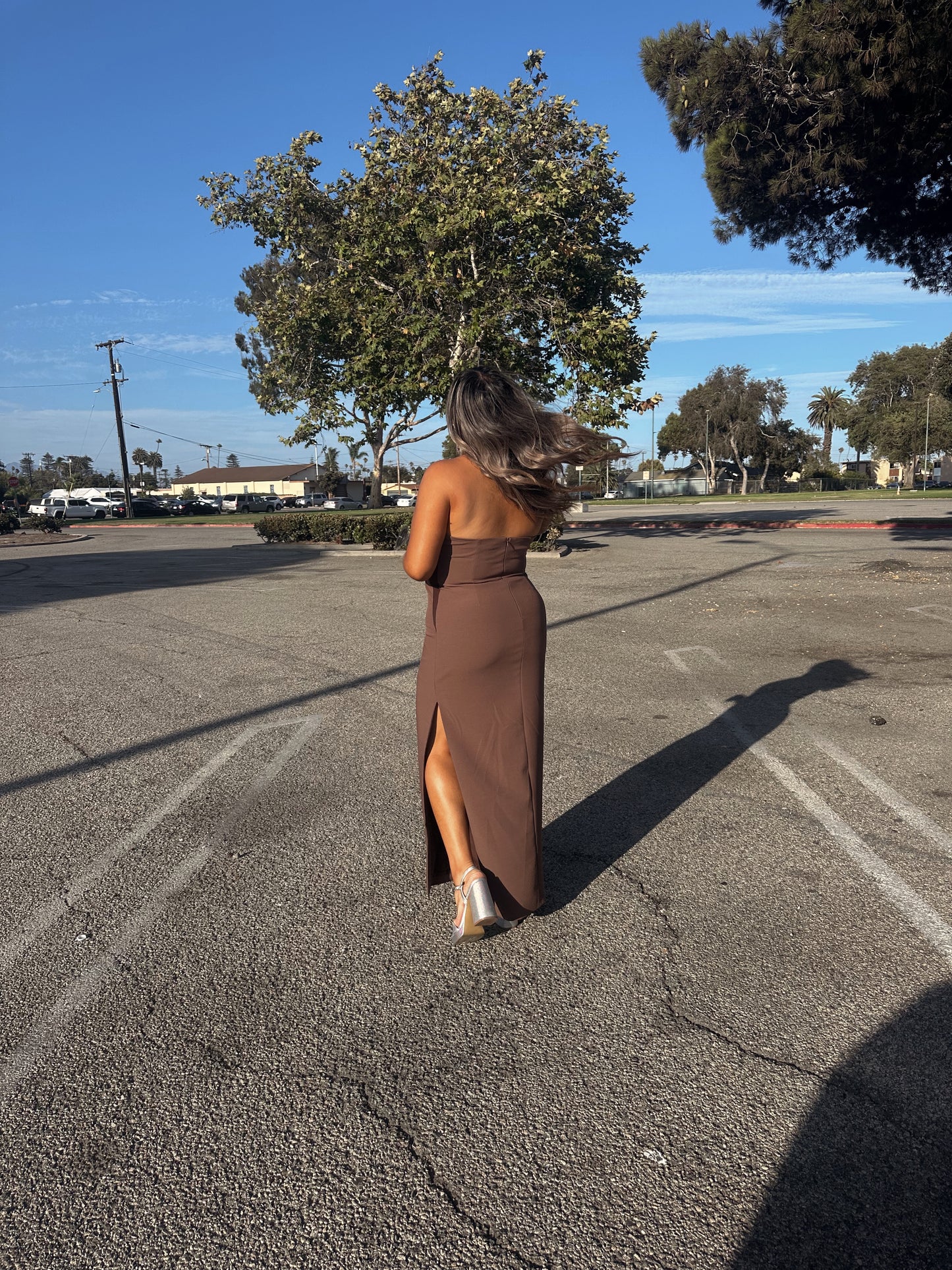 Thinking About Me Fitted Full Length Dress- Chocolate