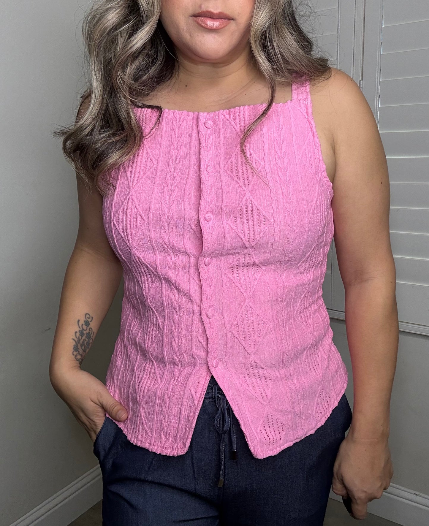 Frankie Button Up Tank- Pink