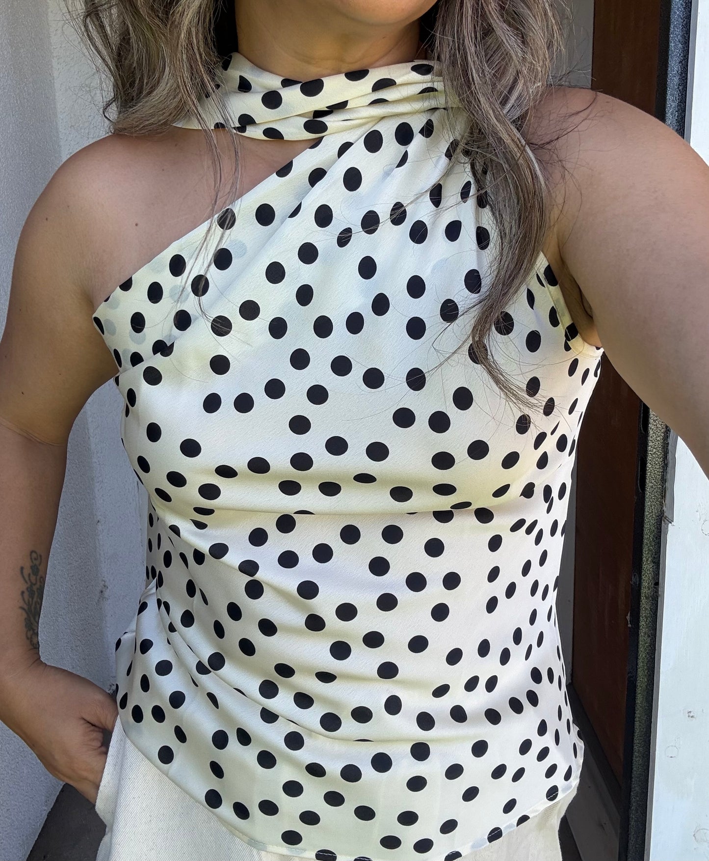 Gemma Polka Dot Scarf One Shoulder Top
