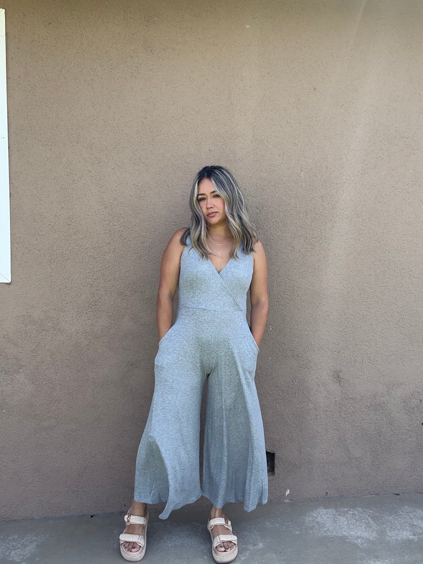 Margot Wide Leg Jumpsuit- Grey