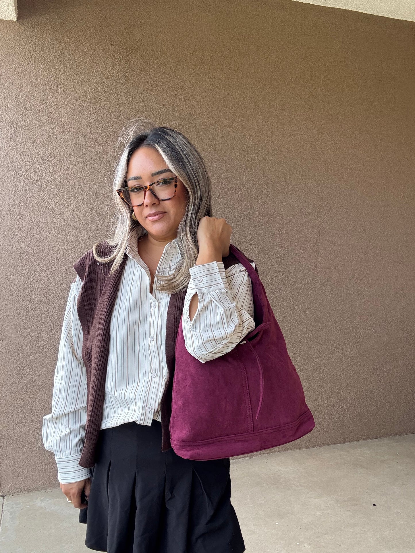 Napa Suede Hobo Bag- Wine