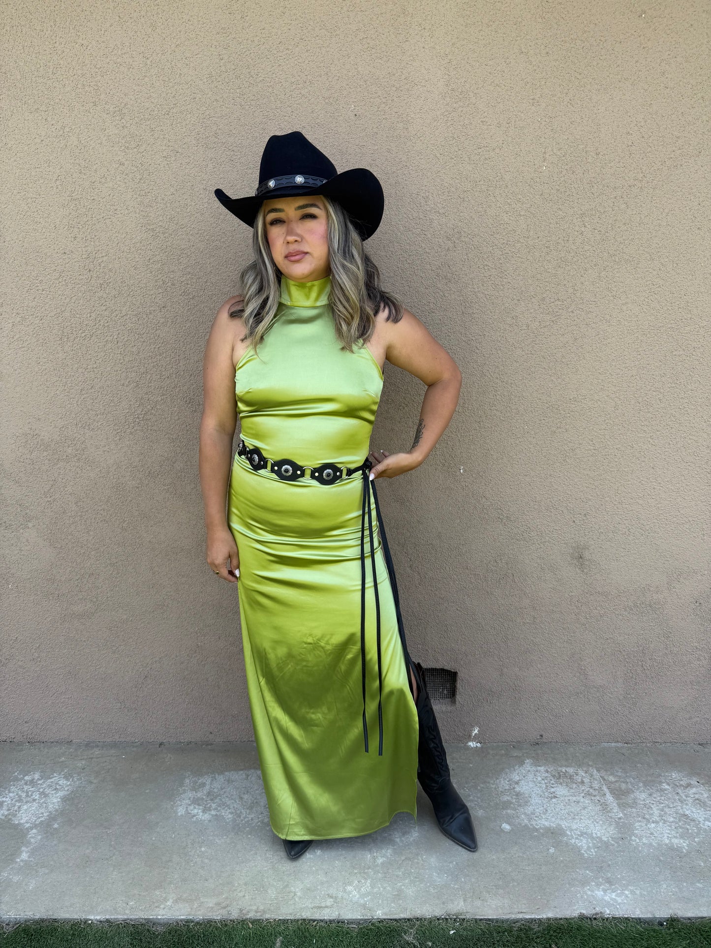 Laney Satin High Neck Dress