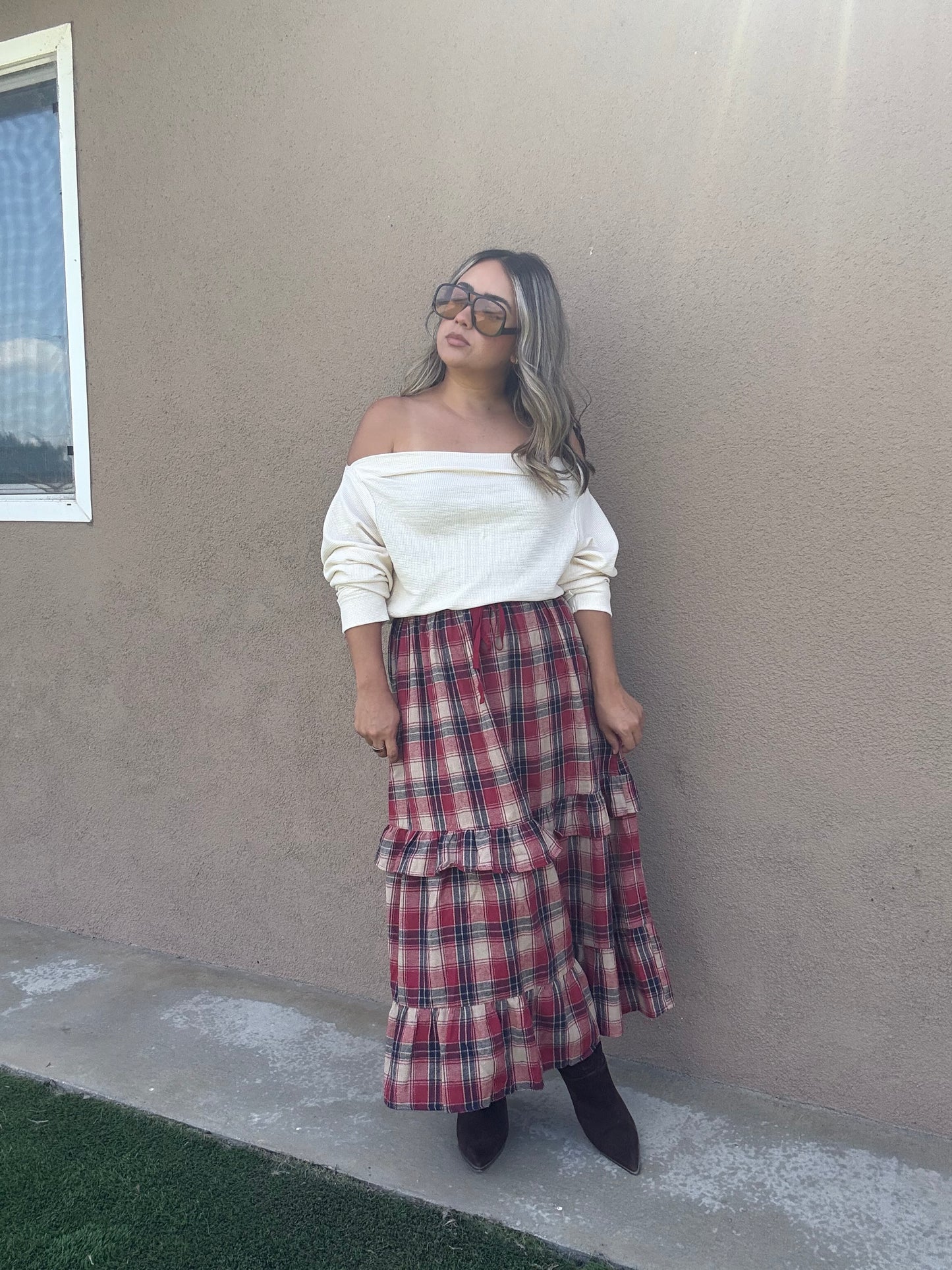 Checked Out Maxi Plaid Skirt