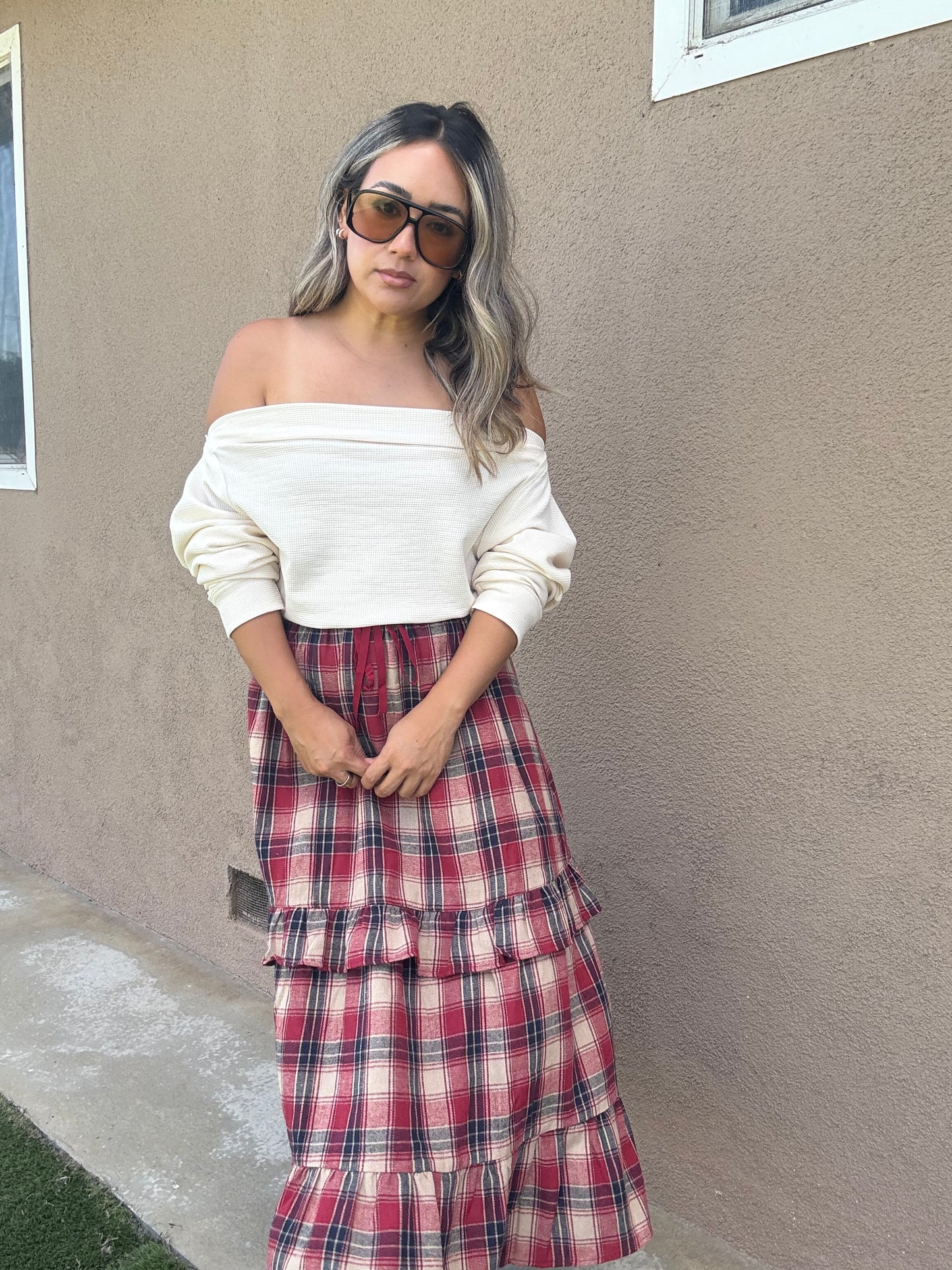Checked Out Maxi Plaid Skirt