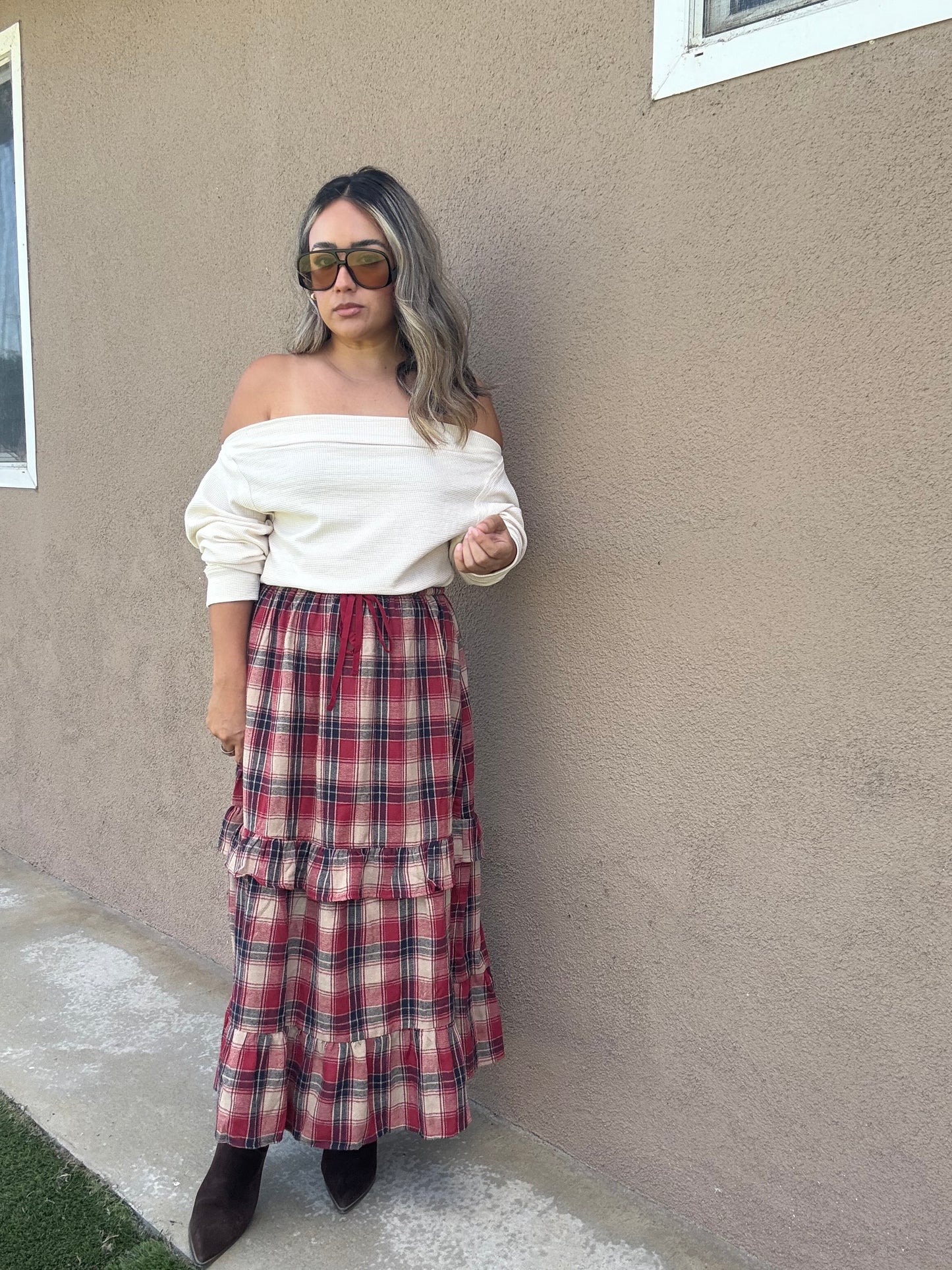 Checked Out Maxi Plaid Skirt