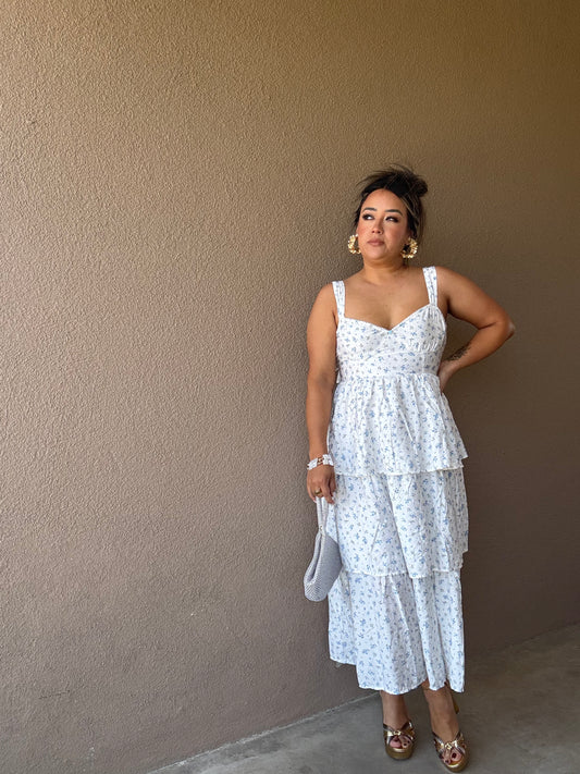 Atardecer Midi Floral Tiered Dress