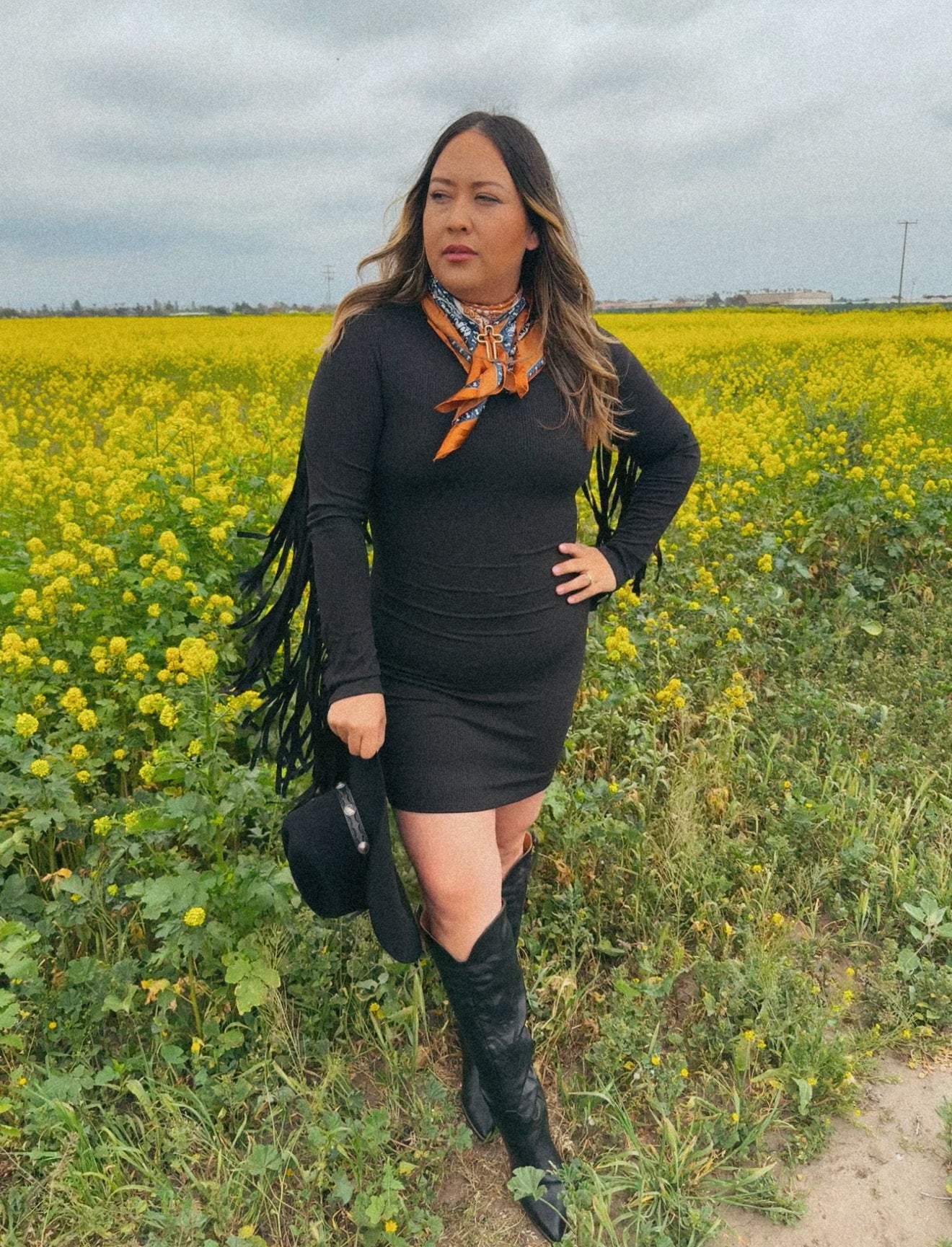 Off Record Fringe Mini Dress- Black