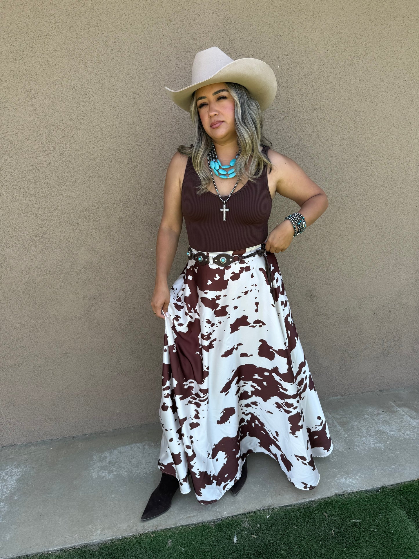 Kamila Long Satin Belted Skirt
