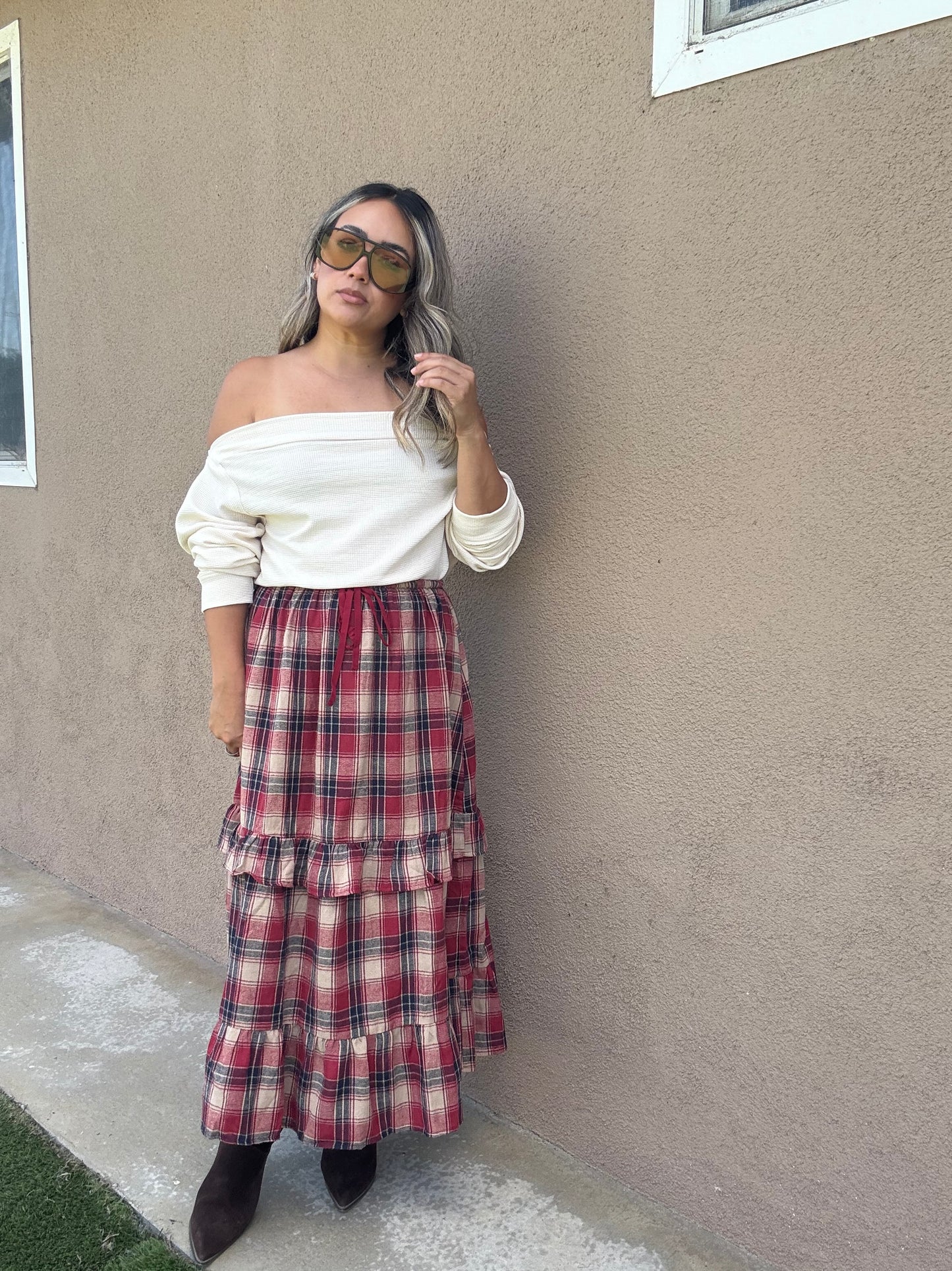 Checked Out Maxi Plaid Skirt