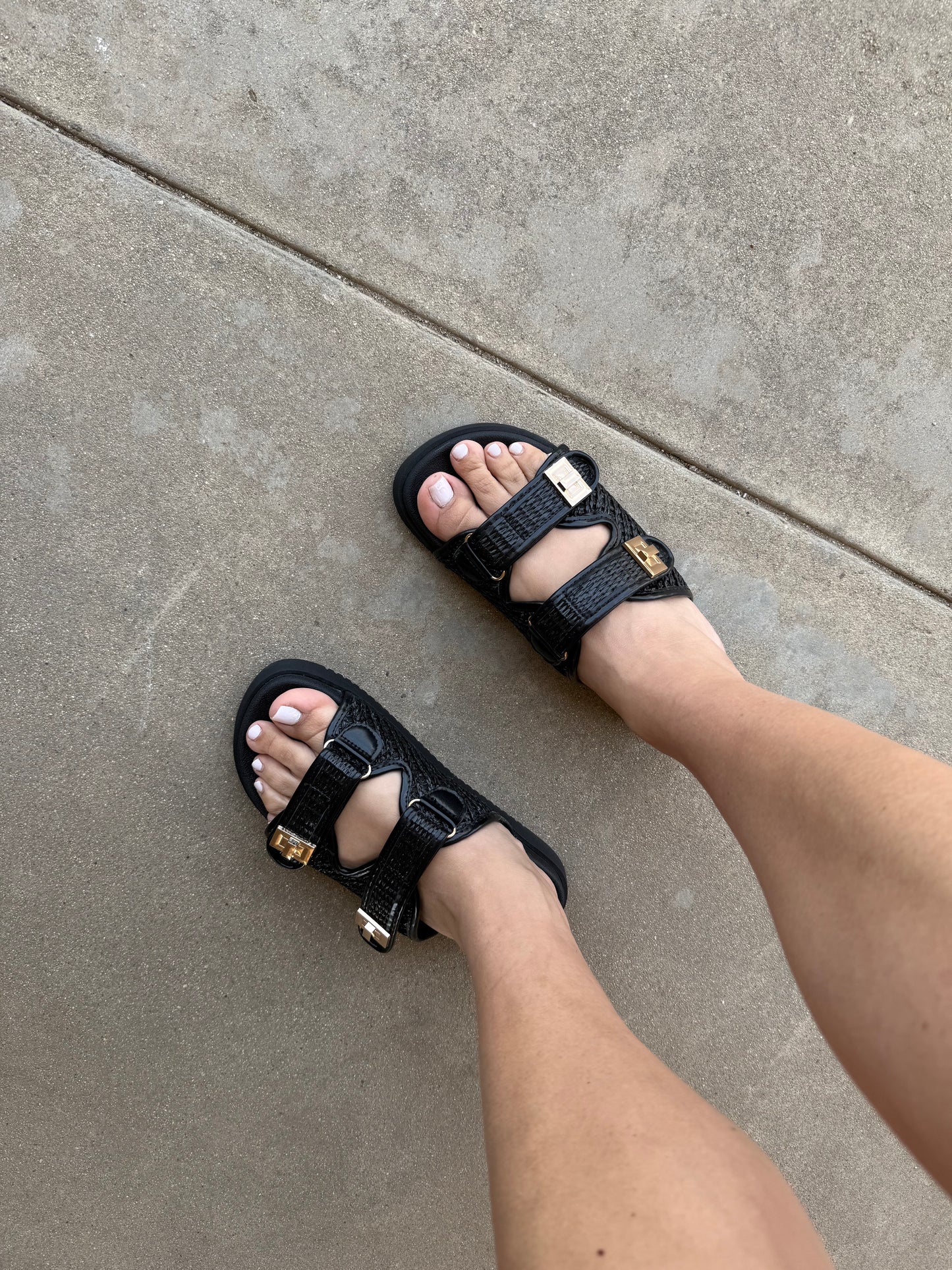 Lyon Black Raffia Slip On Sandal