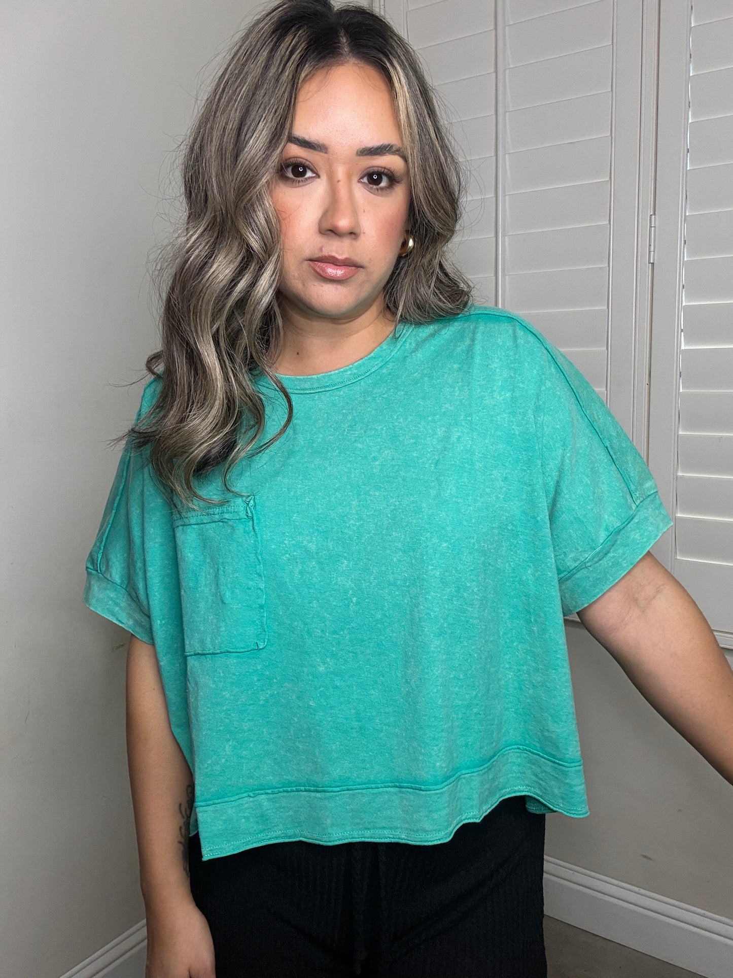 Kai Oversized Cropped Tee- Washed Seafoam