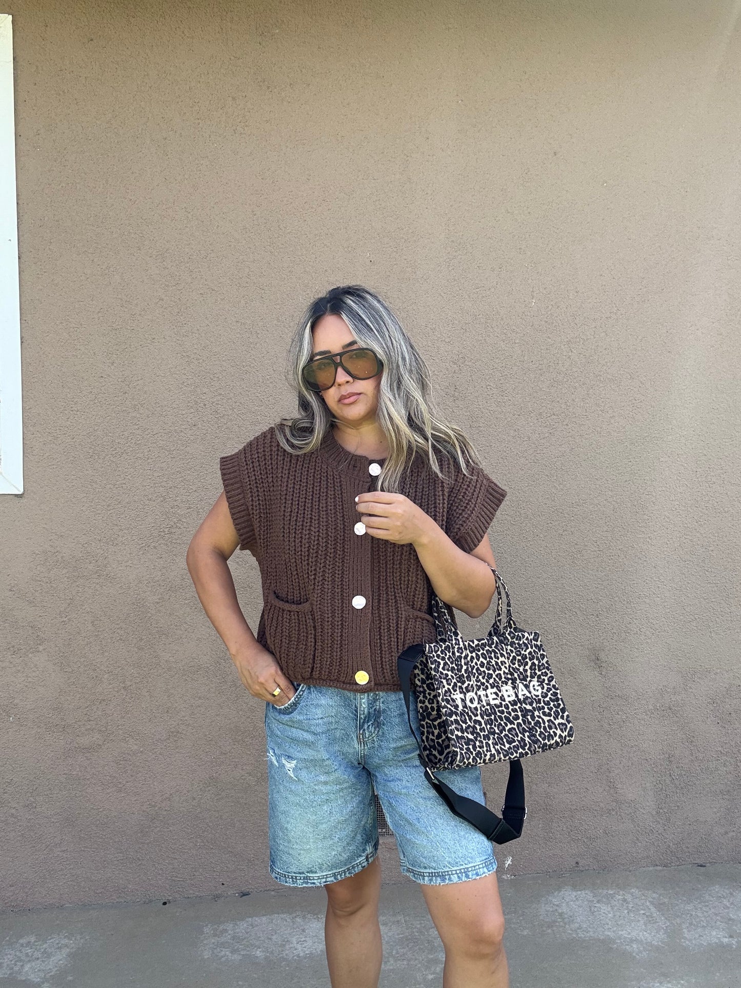 Fall Ready Oversized Knit Sweater Vest- Chocolate