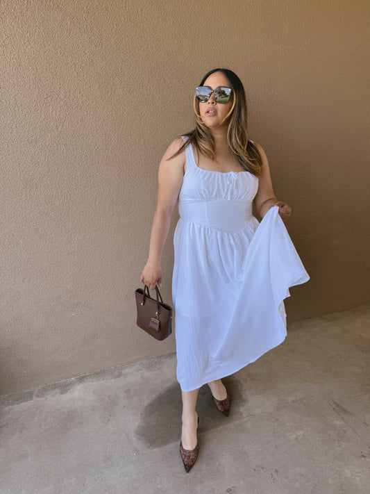 Allure Corset Midi Dress- White