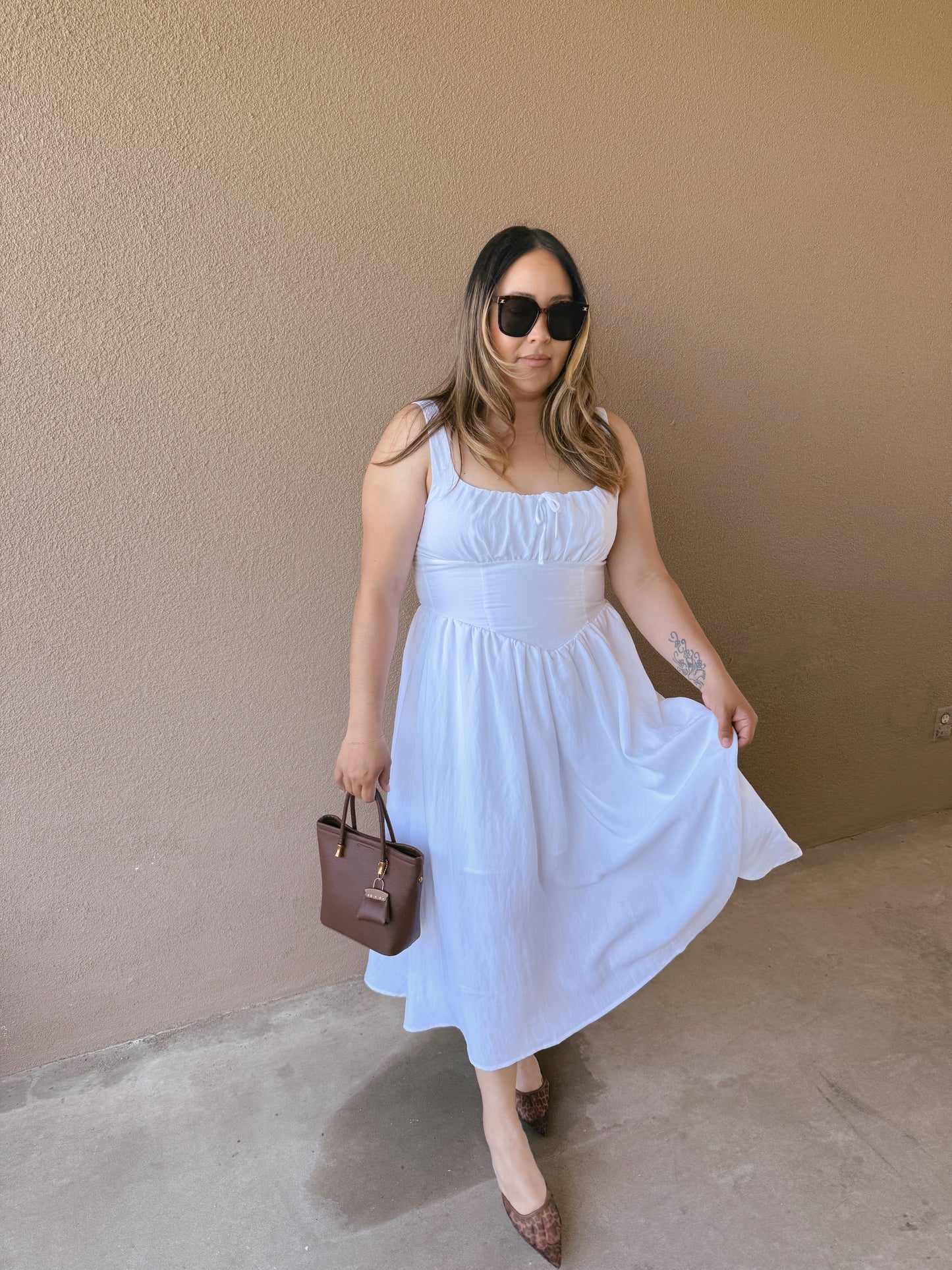 Allure Corset Midi Dress- White