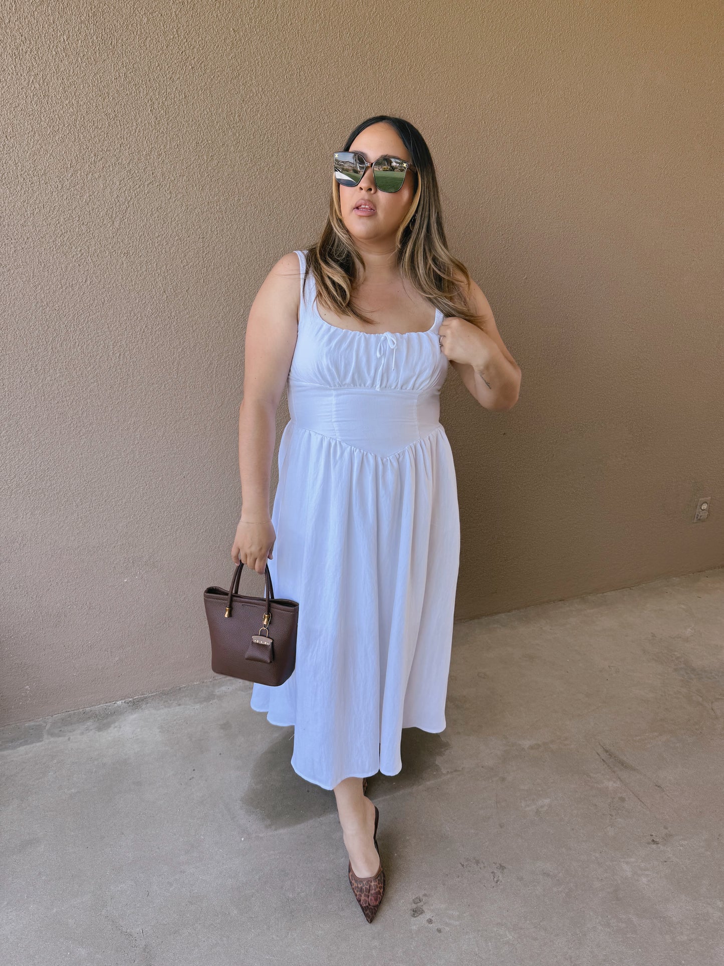 Allure Corset Midi Dress- White