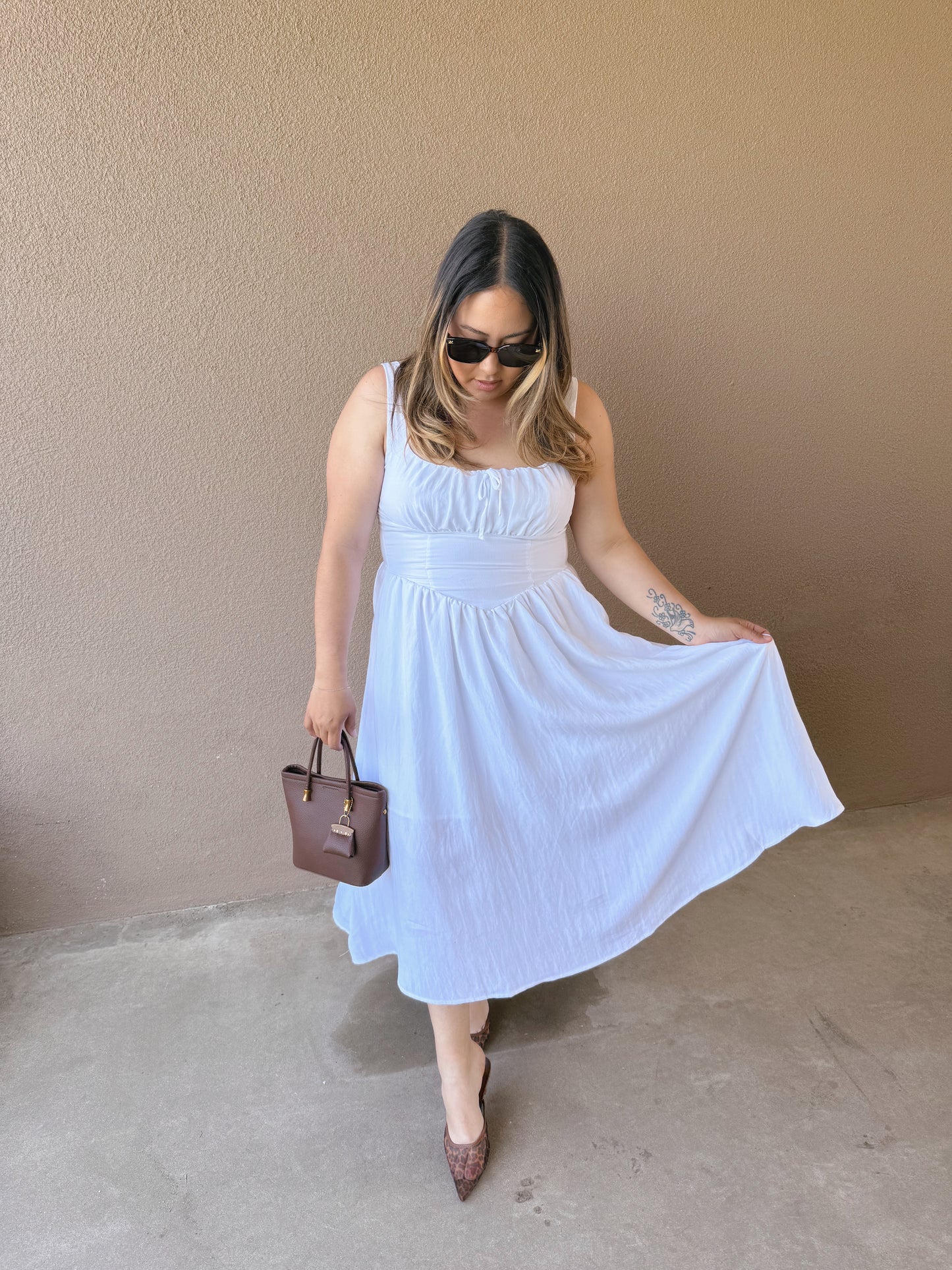 Allure Corset Midi Dress- White