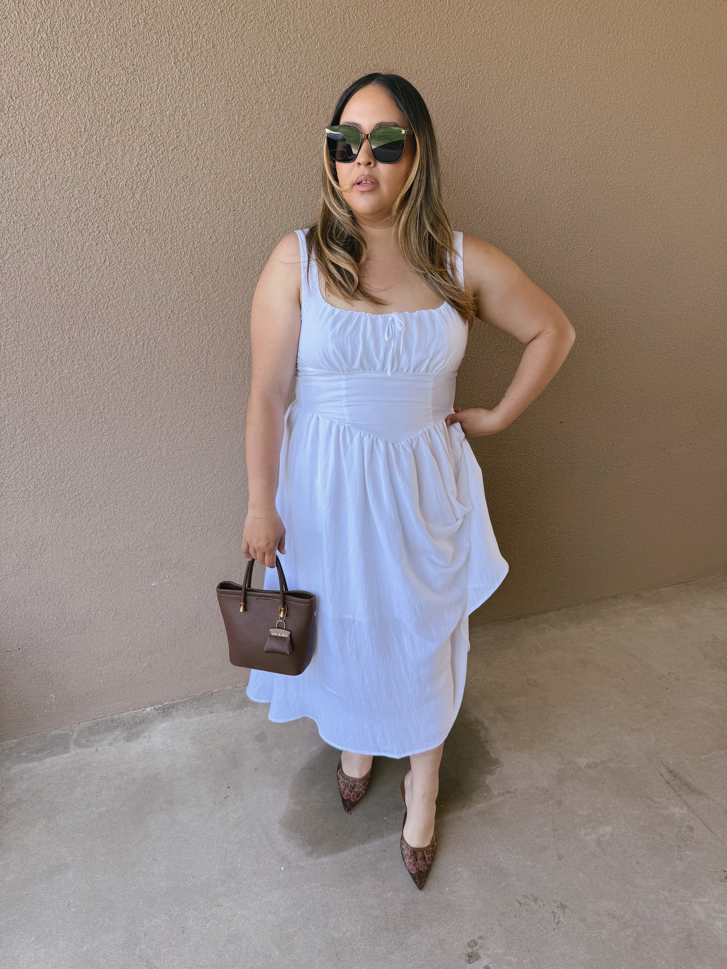 Allure Corset Midi Dress- White