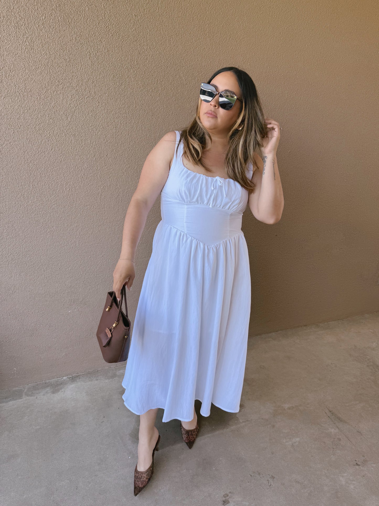 Allure Corset Midi Dress- White